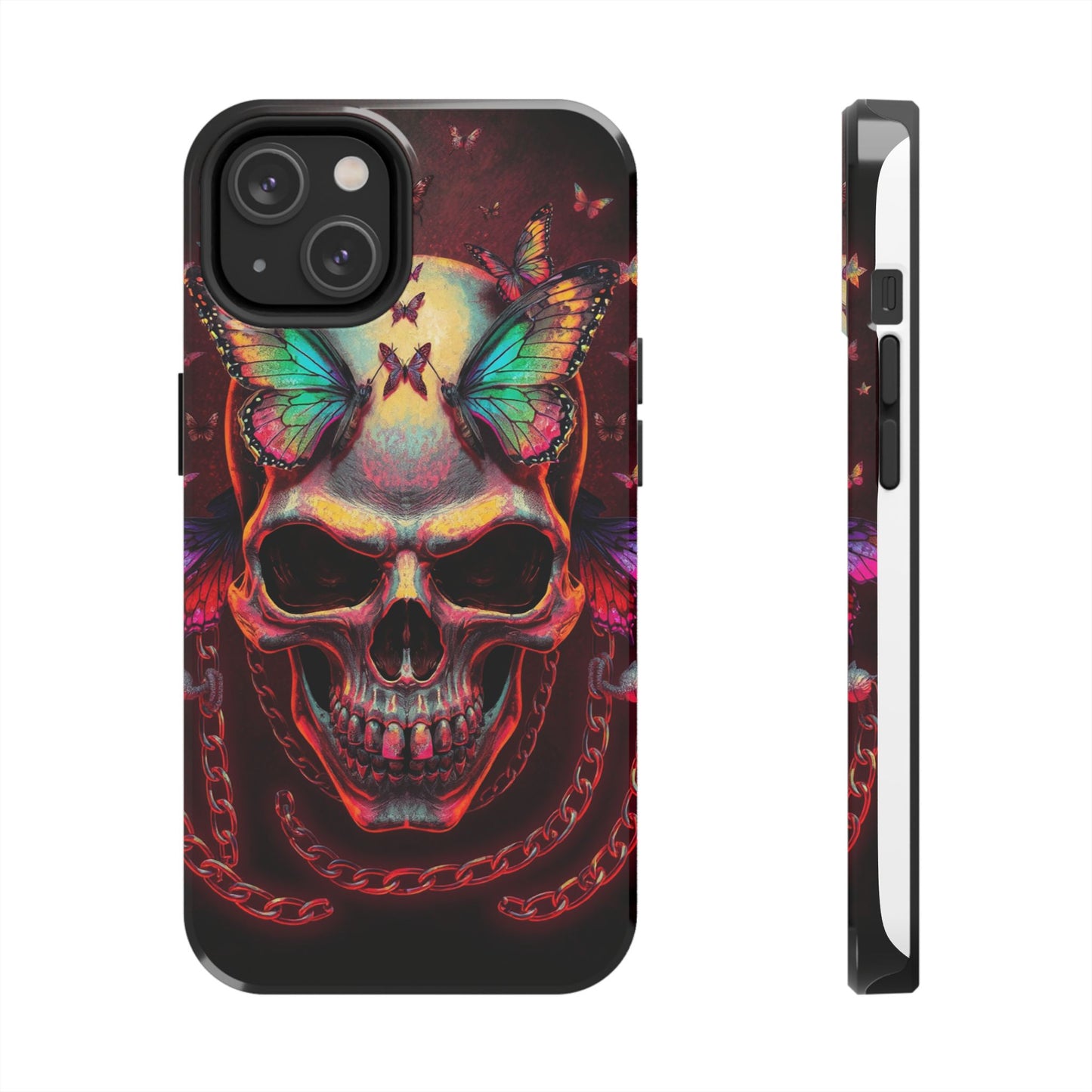 Gothic Skull Phone Case with Butterflies - Durable Tough Phone Case