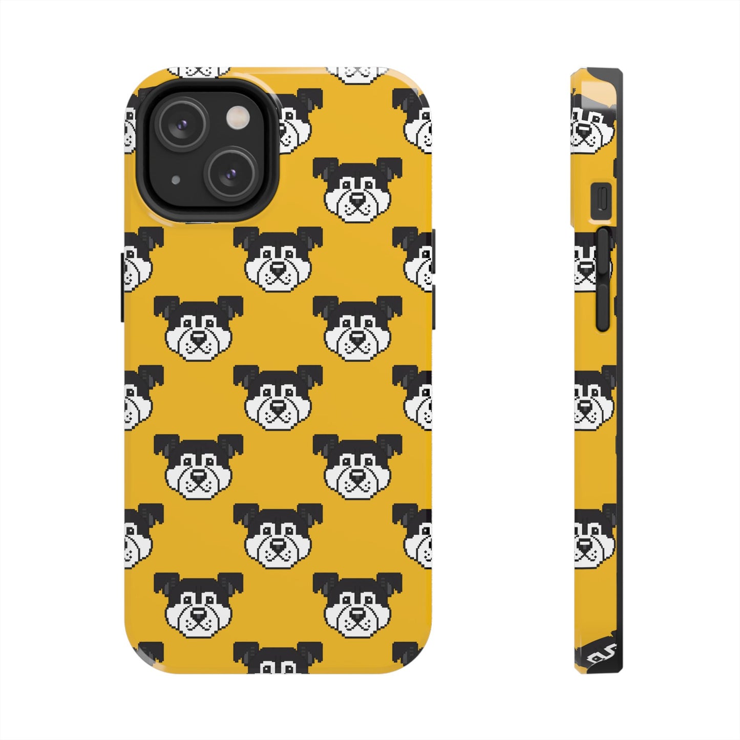 Playful Dog Pattern Tough Phone Case for Pet Lovers - Pixel Art Dog Yellow Background - for iPhone