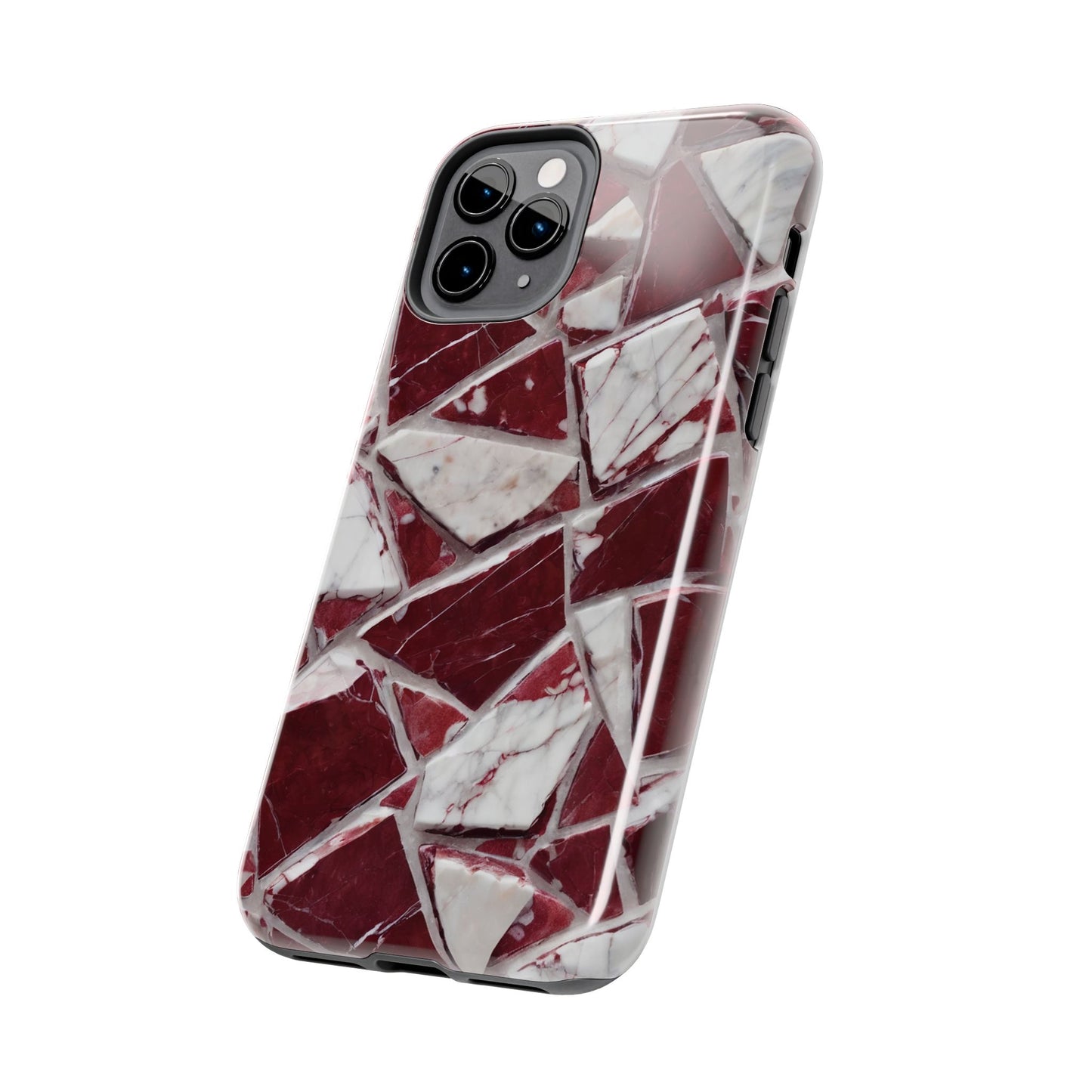 Elegant Red Pieces Marble Pattern Tough Phone Case - Stylish Protection for iPhone