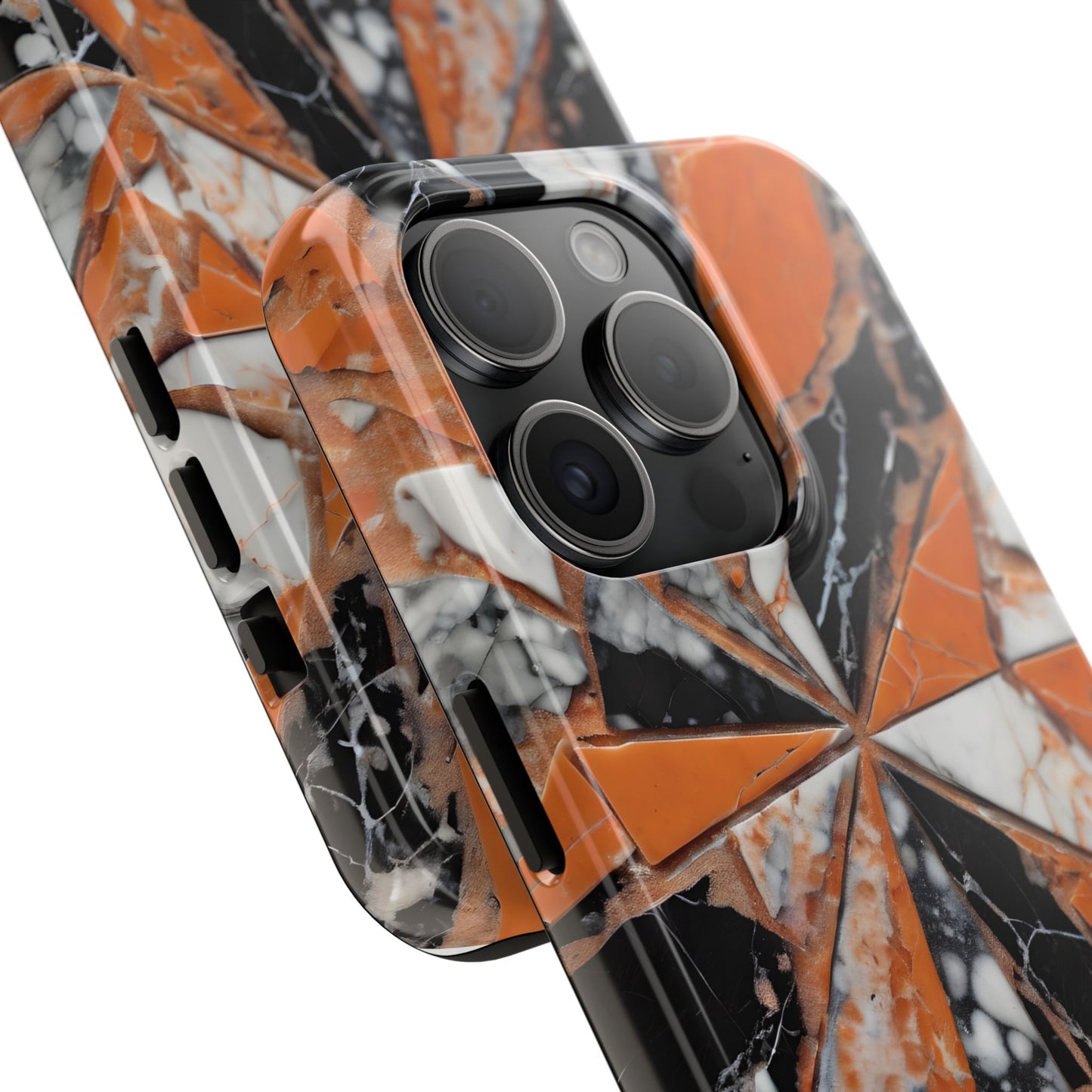 Shattered Pieces Marble Black and Orange Tough Phone Case - for iPhone
