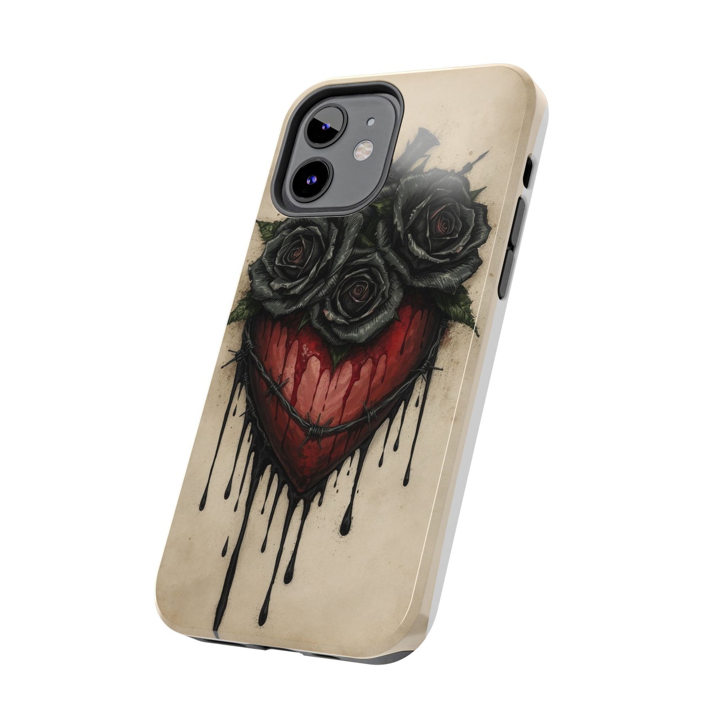 Gothic Heart Phone Case with Roses - Tough & Durable Design