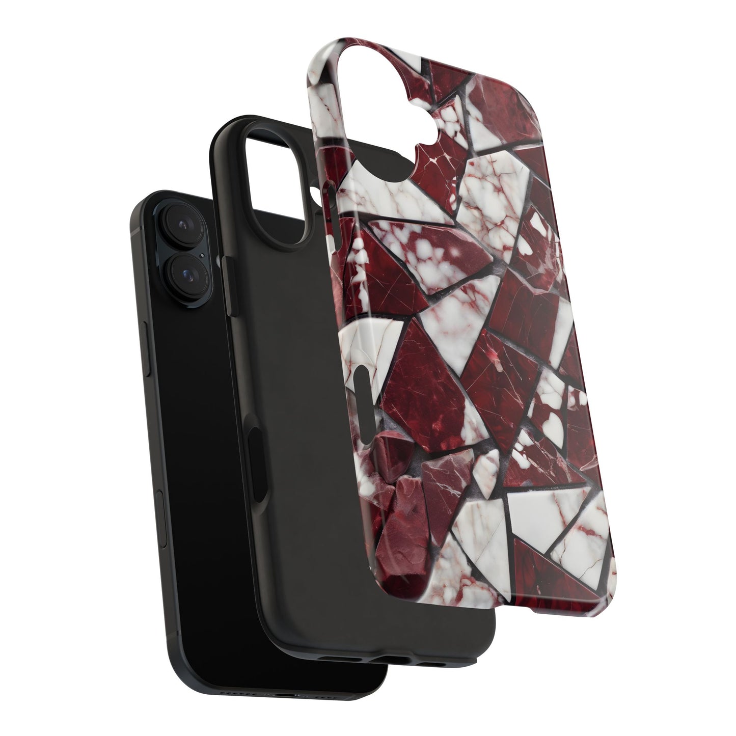 Shattered Dark Red Marble Pattern Tough Phone Case - Durable & Stylish Protection for iPhone