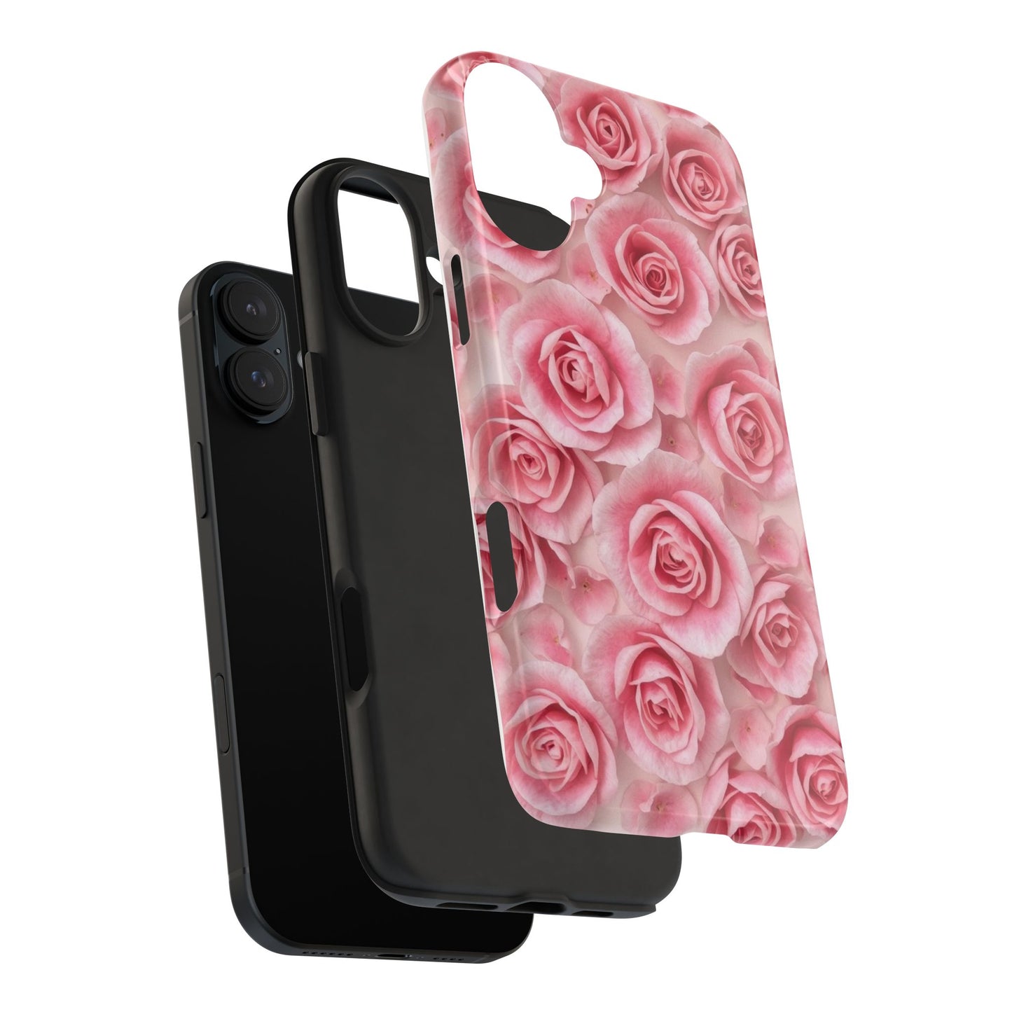 Floral Tough Phone Case - Pink Rose Design, Durable Protection for Flower Lovers