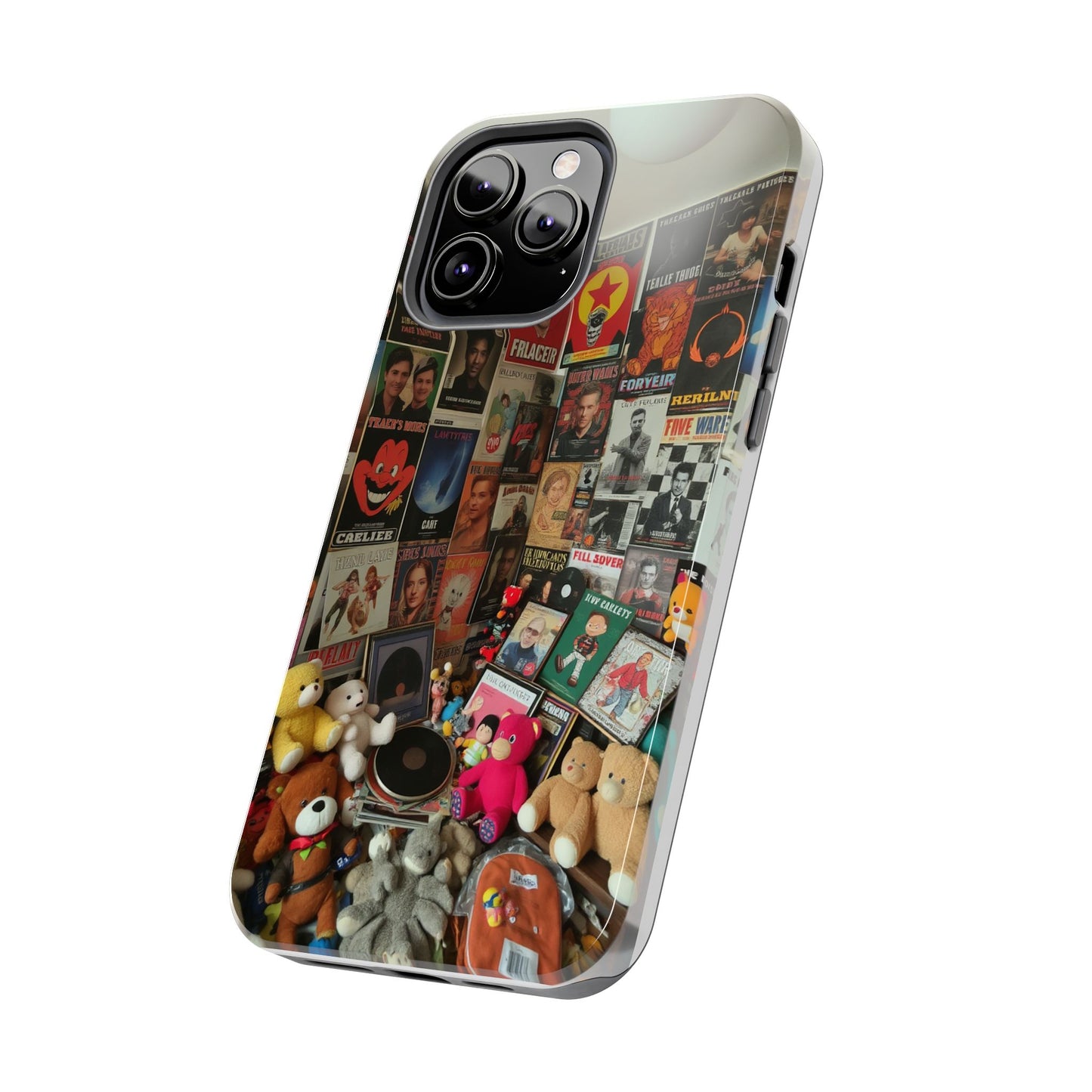 Retro Vibe Tough Phone Case - Vintage Movie Posters & Plush Toys Design