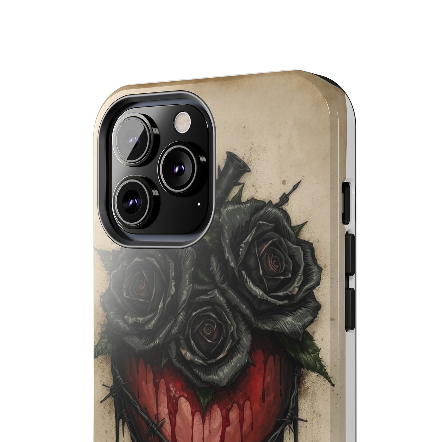Gothic Heart Phone Case with Roses - Tough & Durable Design