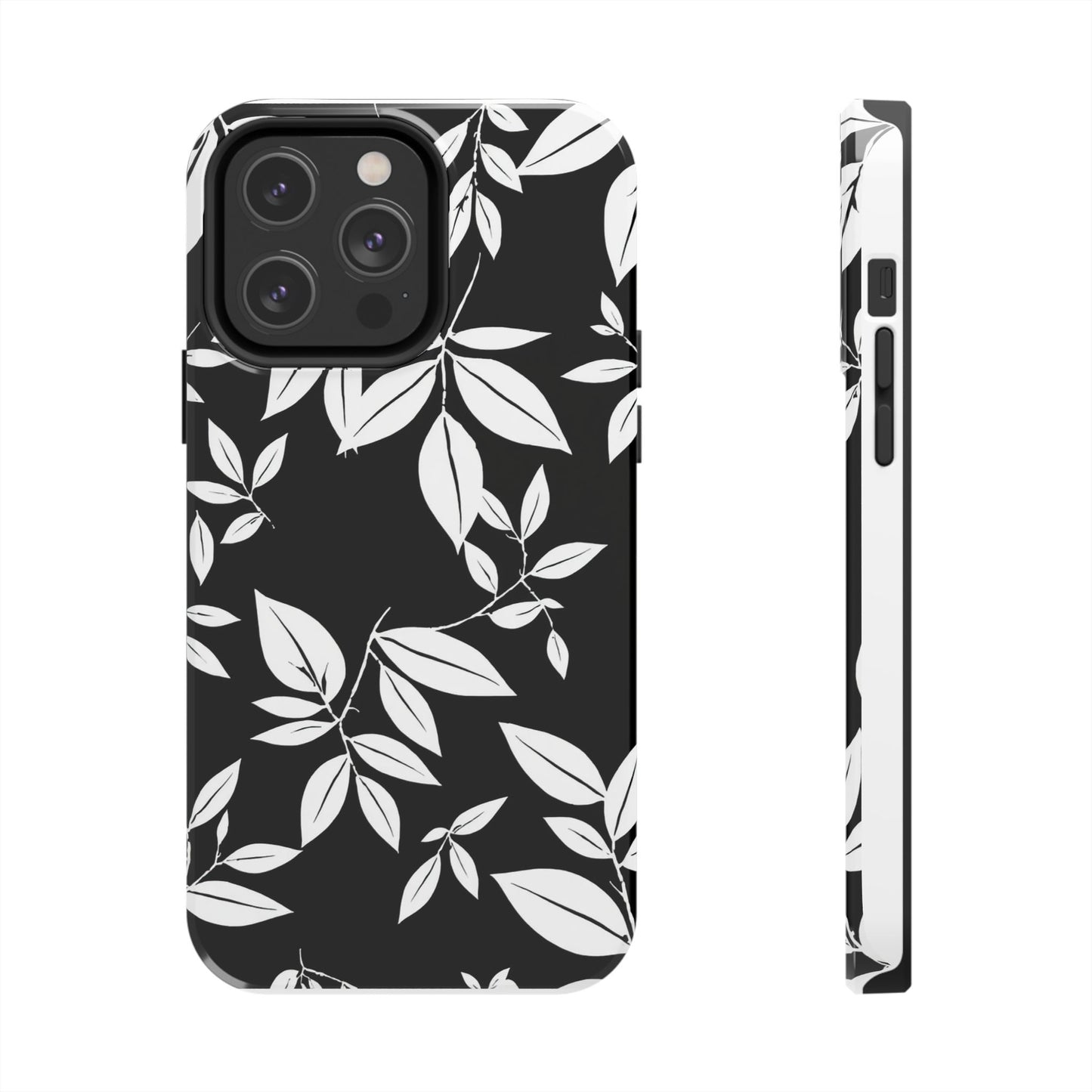 Chic Floral Tough Phone Case - Elegant Black & White Design for Stylish Protection