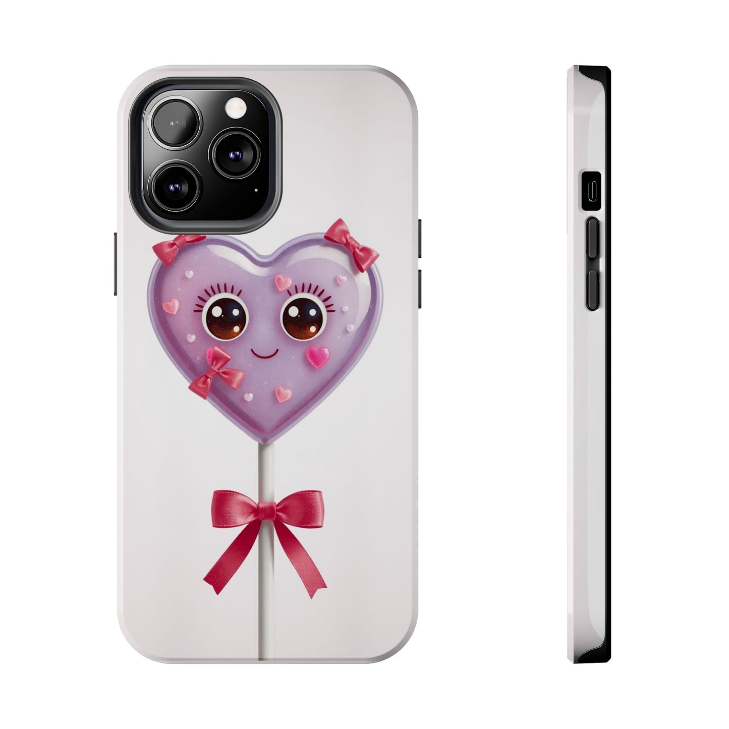 Cute Heart Lollipop Tough Phone Case - Adorable Protection for Candy Lovers