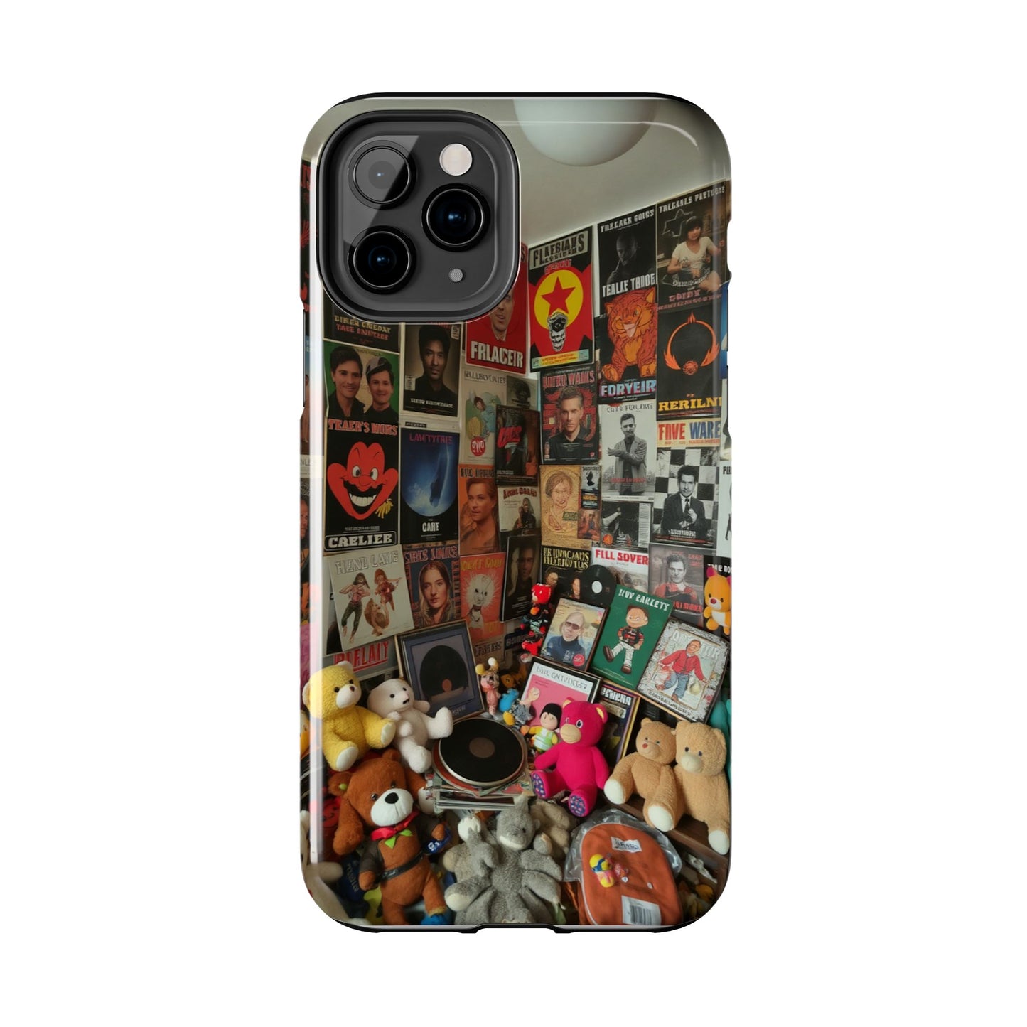 Retro Vibe Tough Phone Case - Vintage Movie Posters & Plush Toys Design
