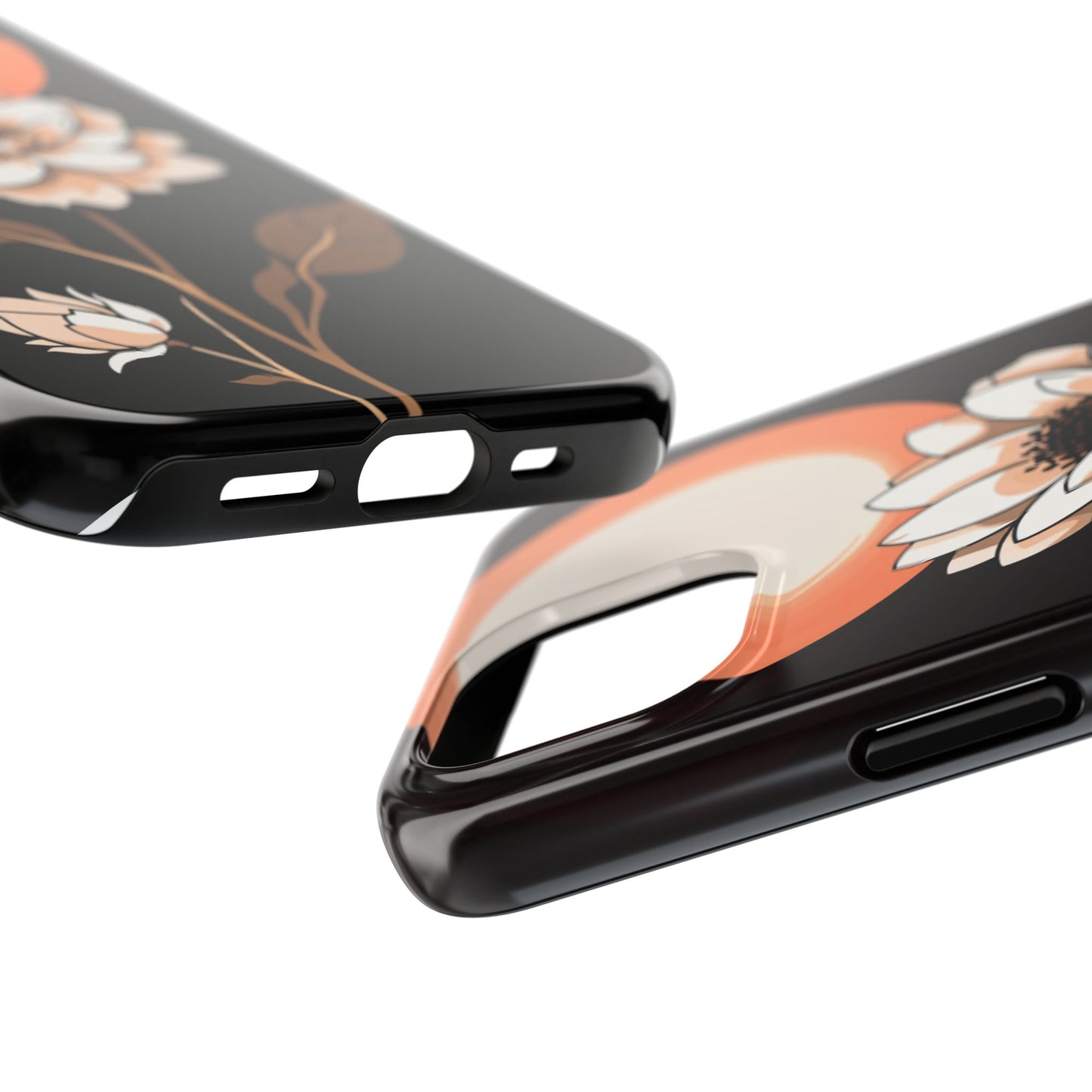 Elegant Contrast Floral Tough Phone Case - Stylish Protection for Your Device - for iPhone