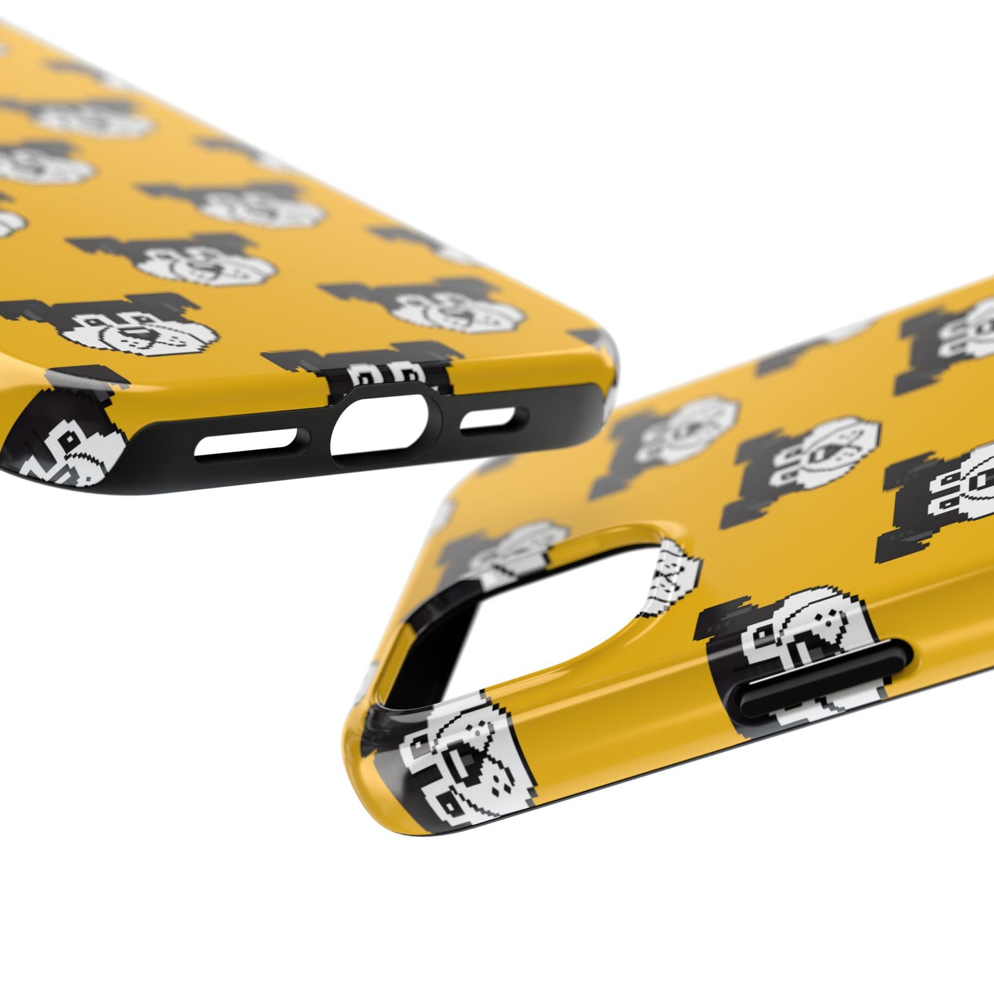 Playful Dog Pattern Tough Phone Case for Pet Lovers - Pixel Art Dog Yellow Background - for iPhone