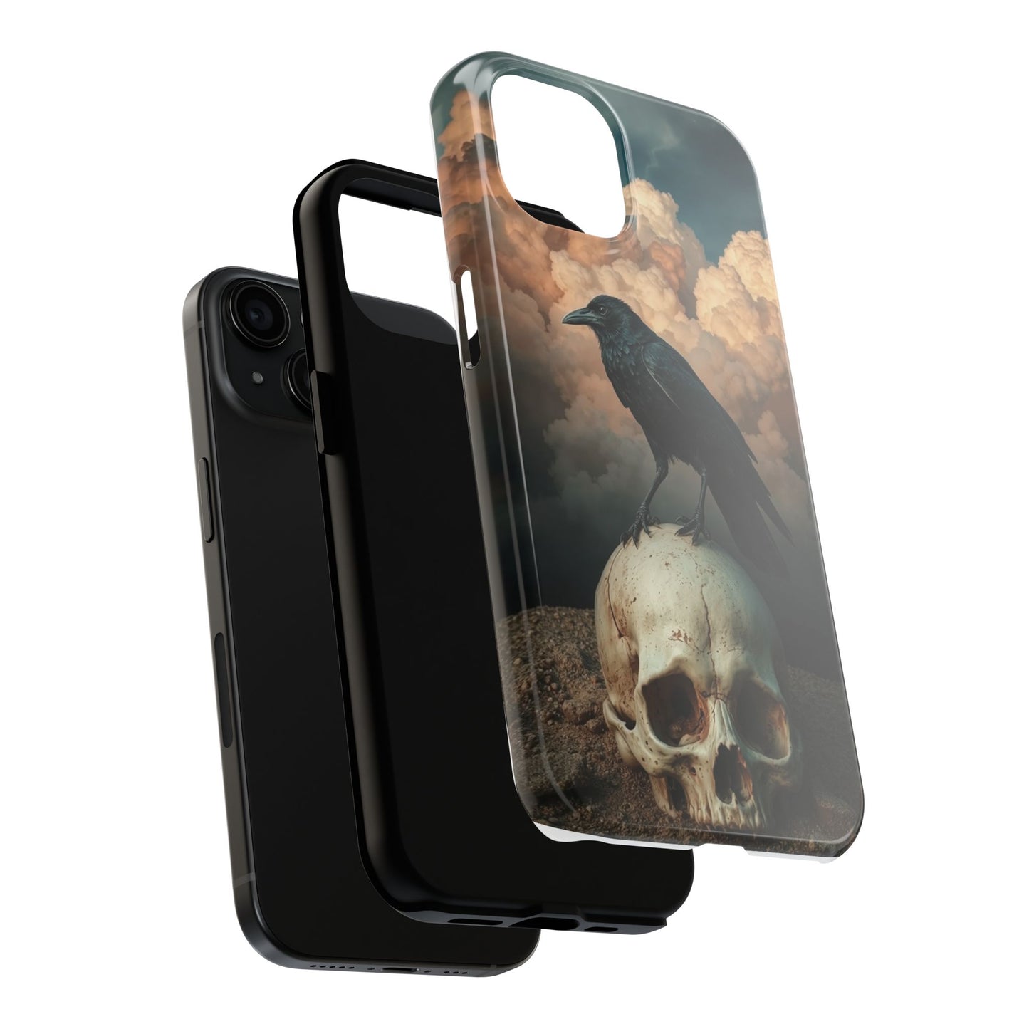 Gothic Raven Skull Tough Phone Case - Unique Protective Cover for Halloween Lovers