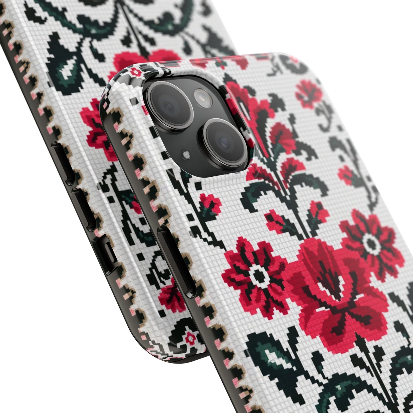 Traditional Floral Knit Tough Phone Cases - Durable Protection with Vintage Style - for iPhone