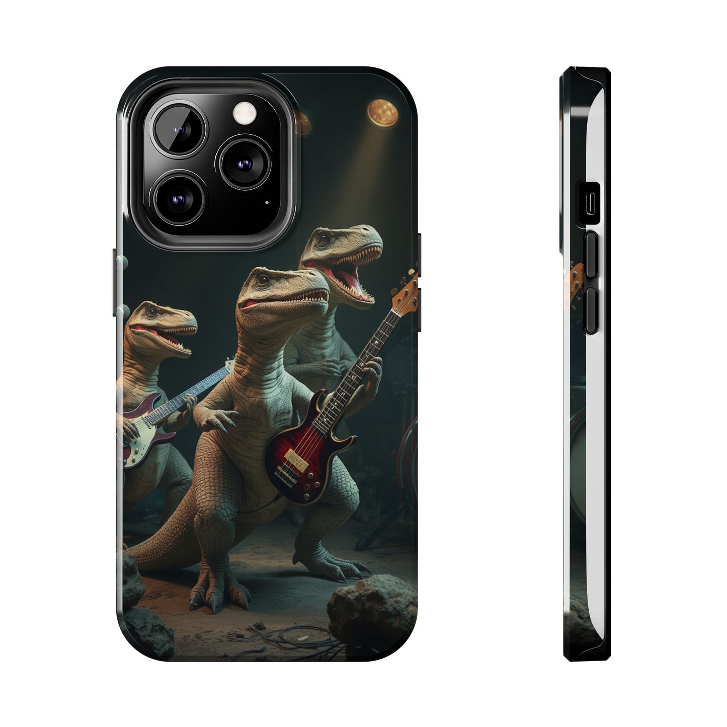 Rockin' Dinosaur Tough Phone Cases - Perfect for Music Lovers and Kids!