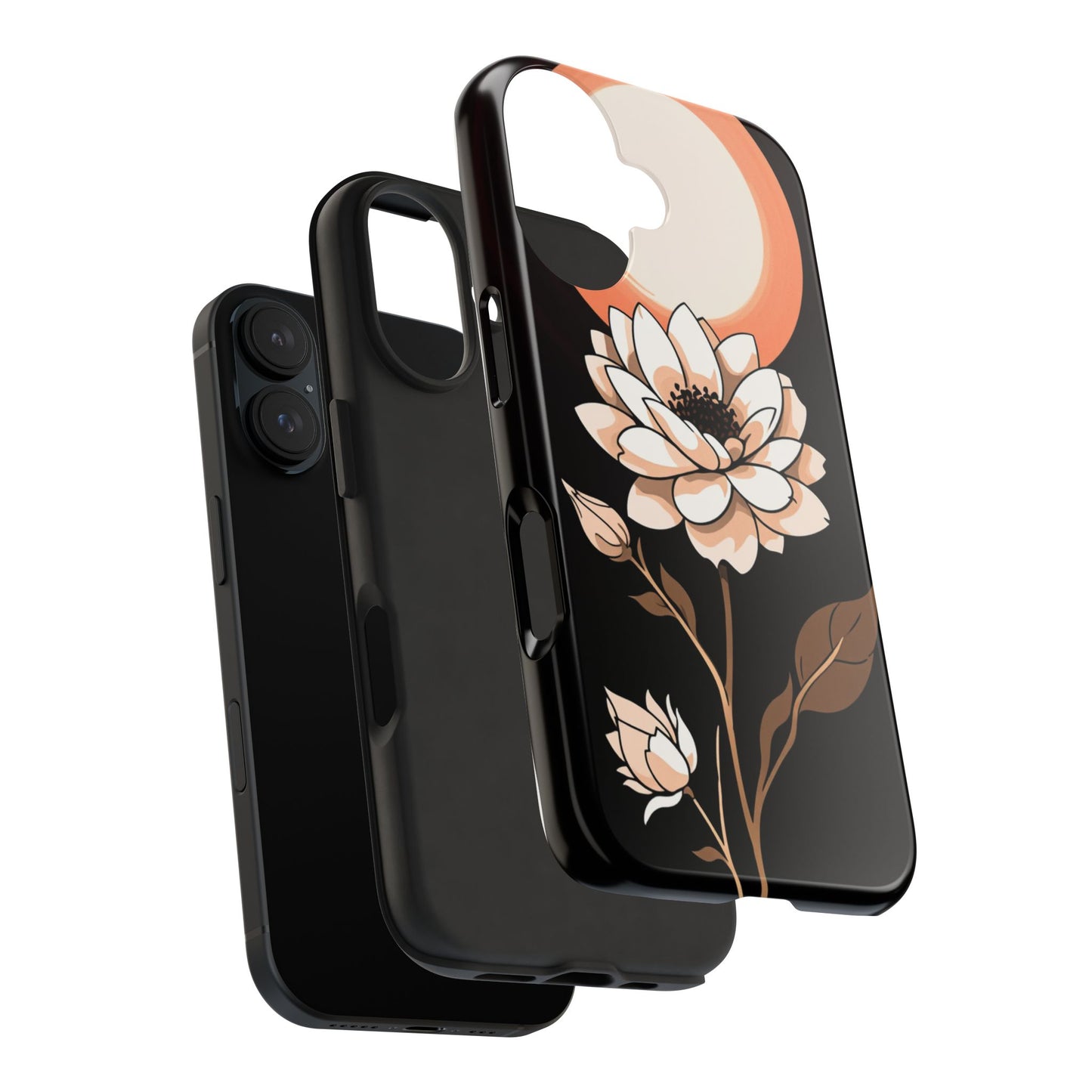 Elegant Contrast Floral Tough Phone Case - Stylish Protection for Your Device - for iPhone