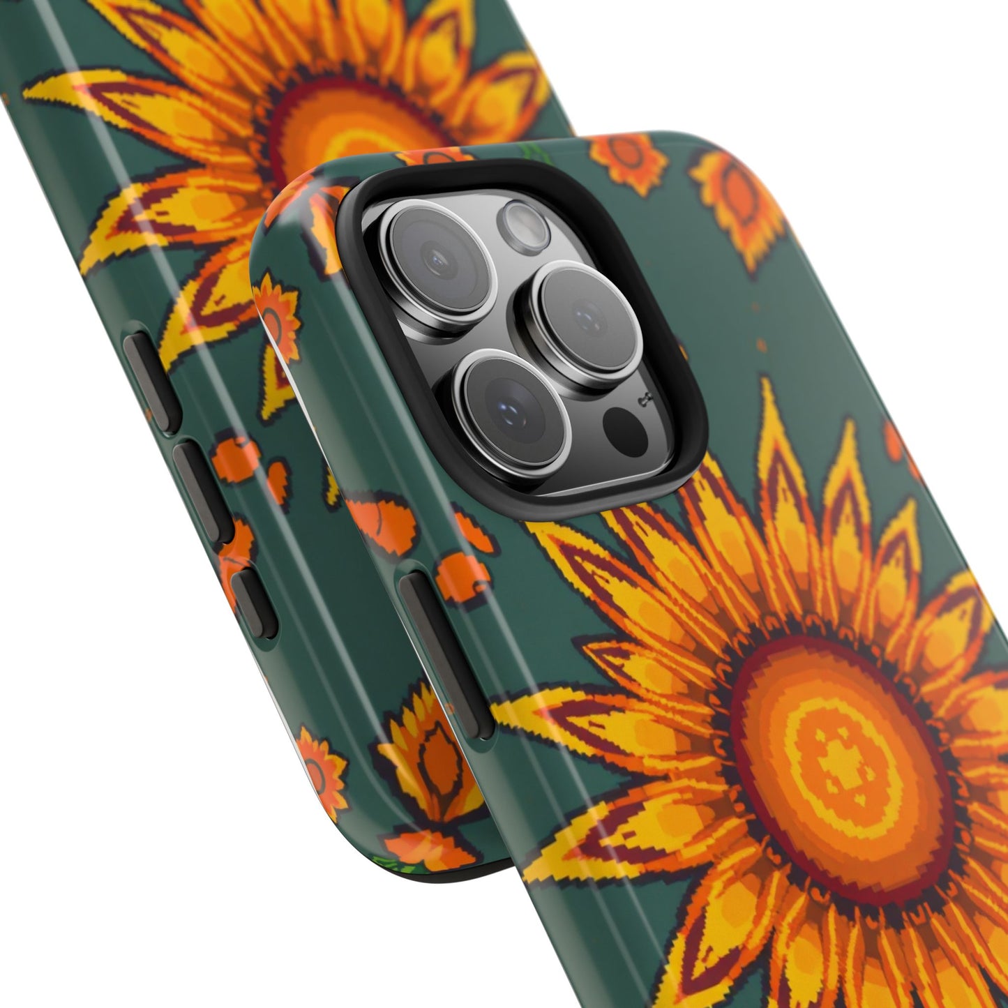 Pixelated Vibrant Floral Tough Phone Case | Sunflower Design for Nature Lovers - for iPhone