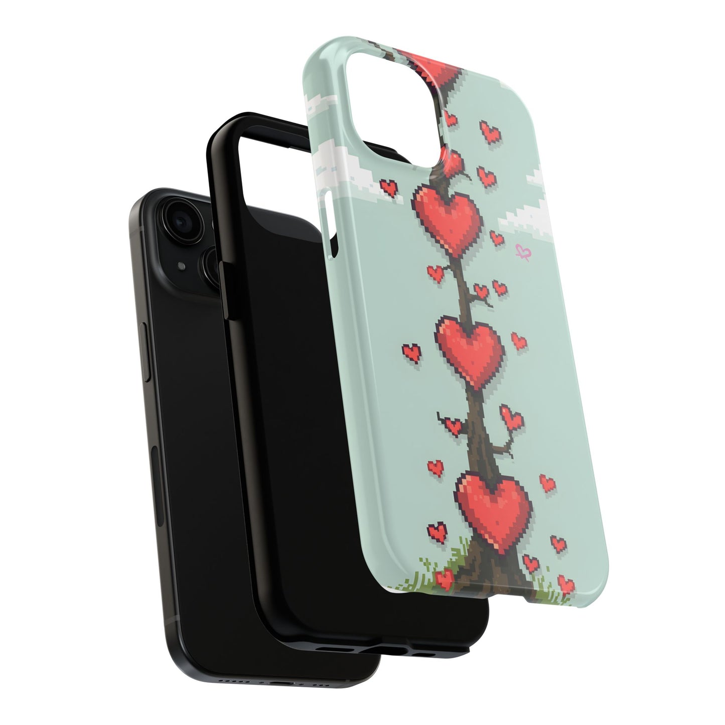 Pixelated Love Hearts Tree | Tough Phone Case - Cute Design - for iPhone