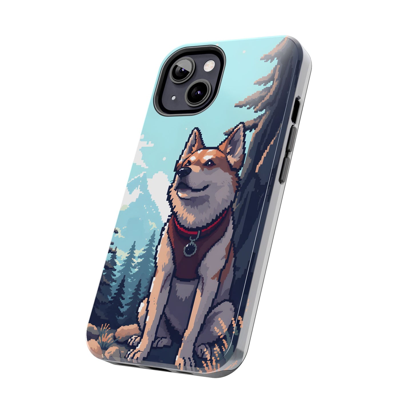 Retro Dog Adventure Tough Phone Case - Pixel Art Shiba Inu Design - for iPhone