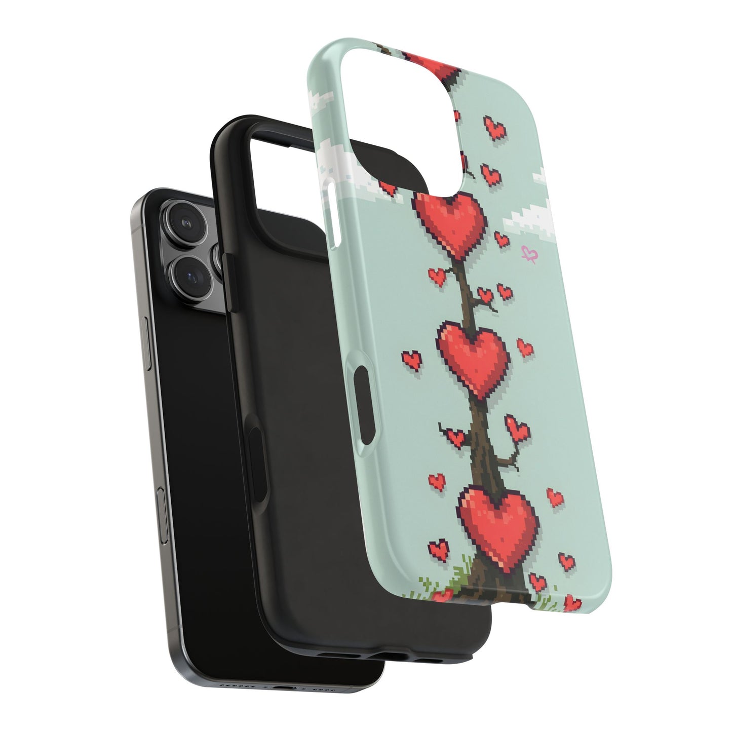 Pixelated Love Hearts Tree | Tough Phone Case - Cute Design - for iPhone