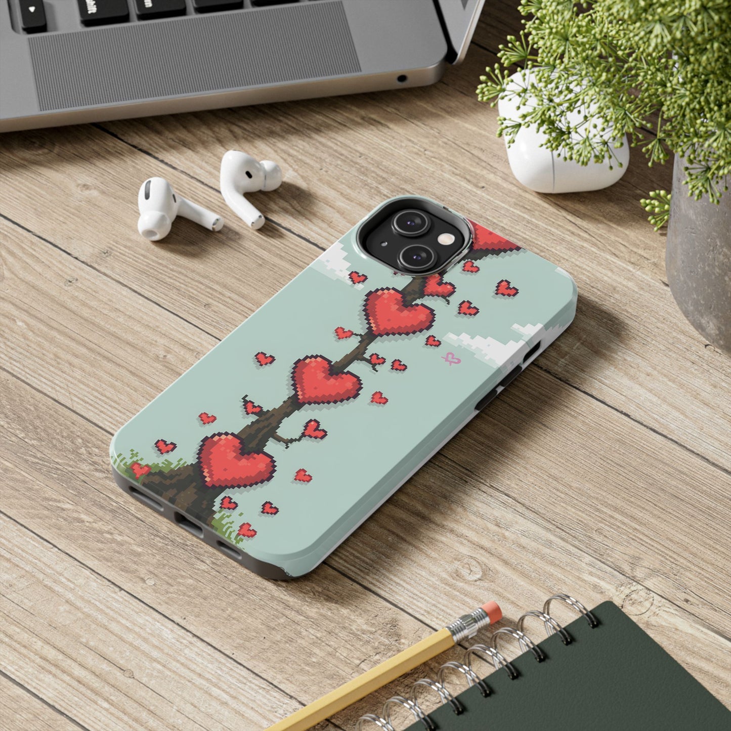 Pixelated Love Hearts Tree | Tough Phone Case - Cute Design - for iPhone
