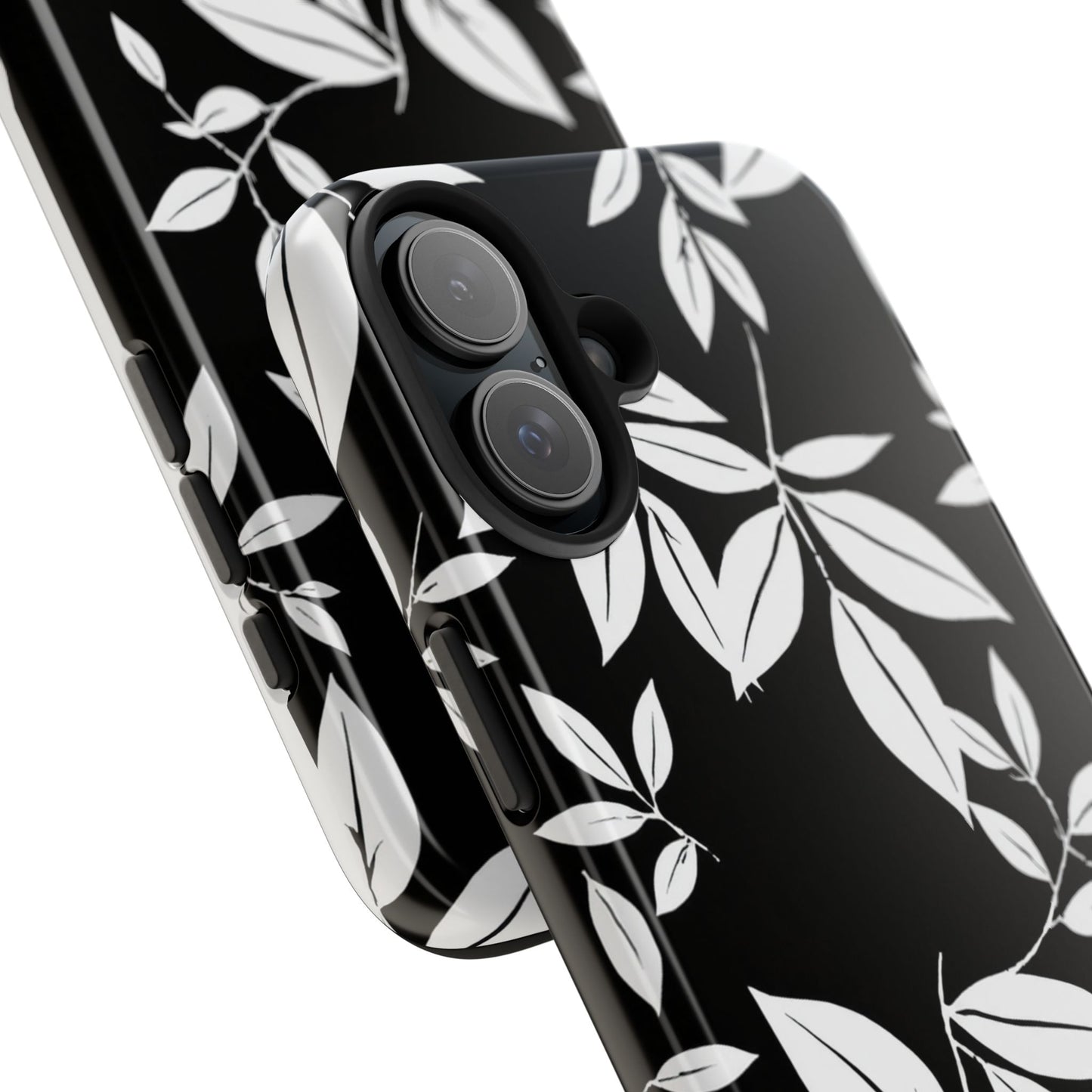 Chic Floral Tough Phone Case - Elegant Black & White Design for Stylish Protection