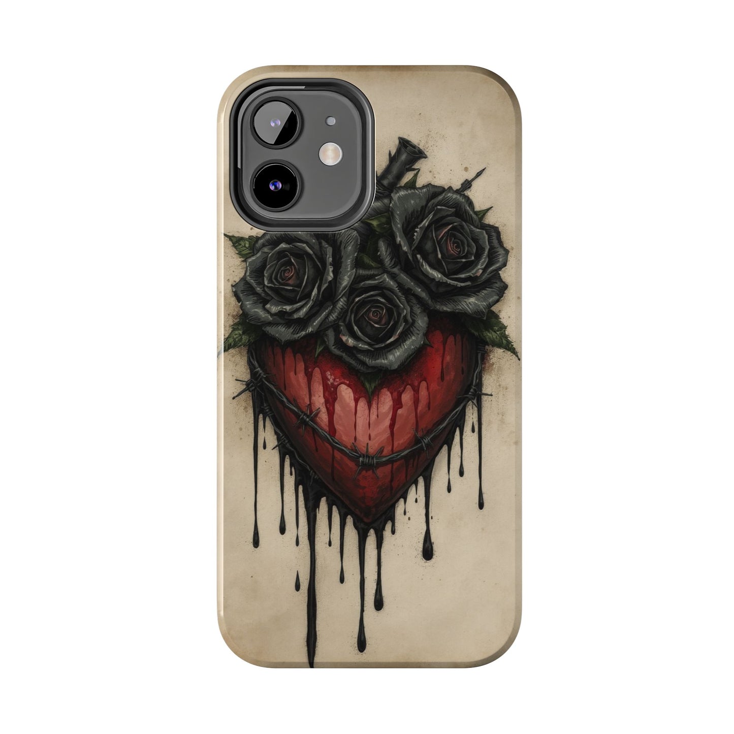 Gothic Heart Phone Case with Roses - Tough & Durable Design
