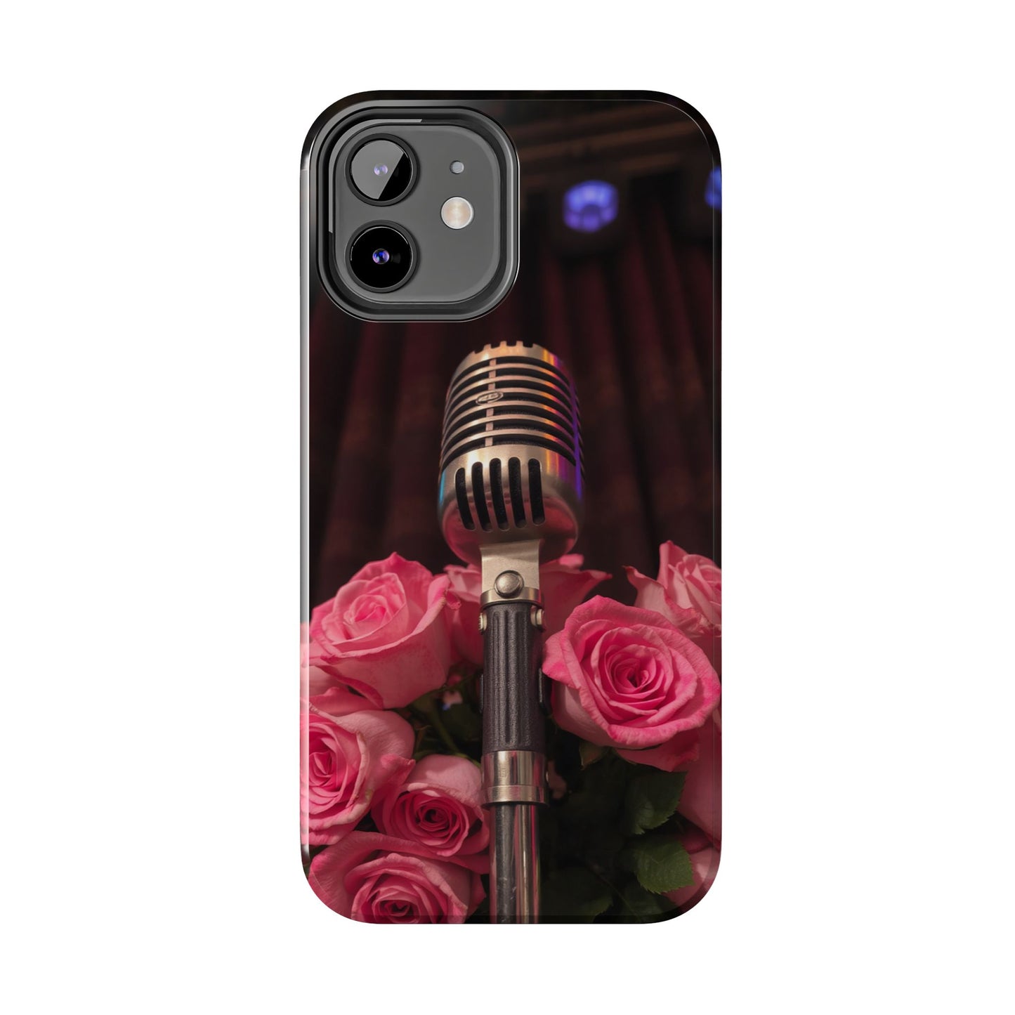 Stylish Tough Phone Case with Vintage Microphone and Roses