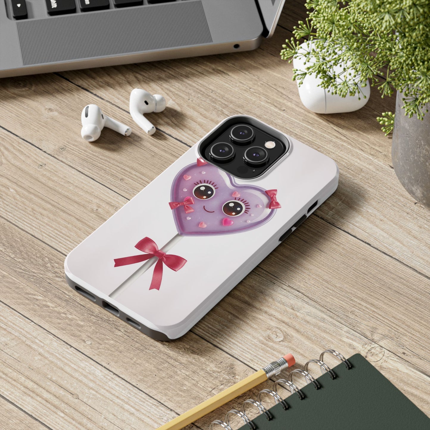 Cute Heart Lollipop Tough Phone Case - Adorable Protection for Candy Lovers