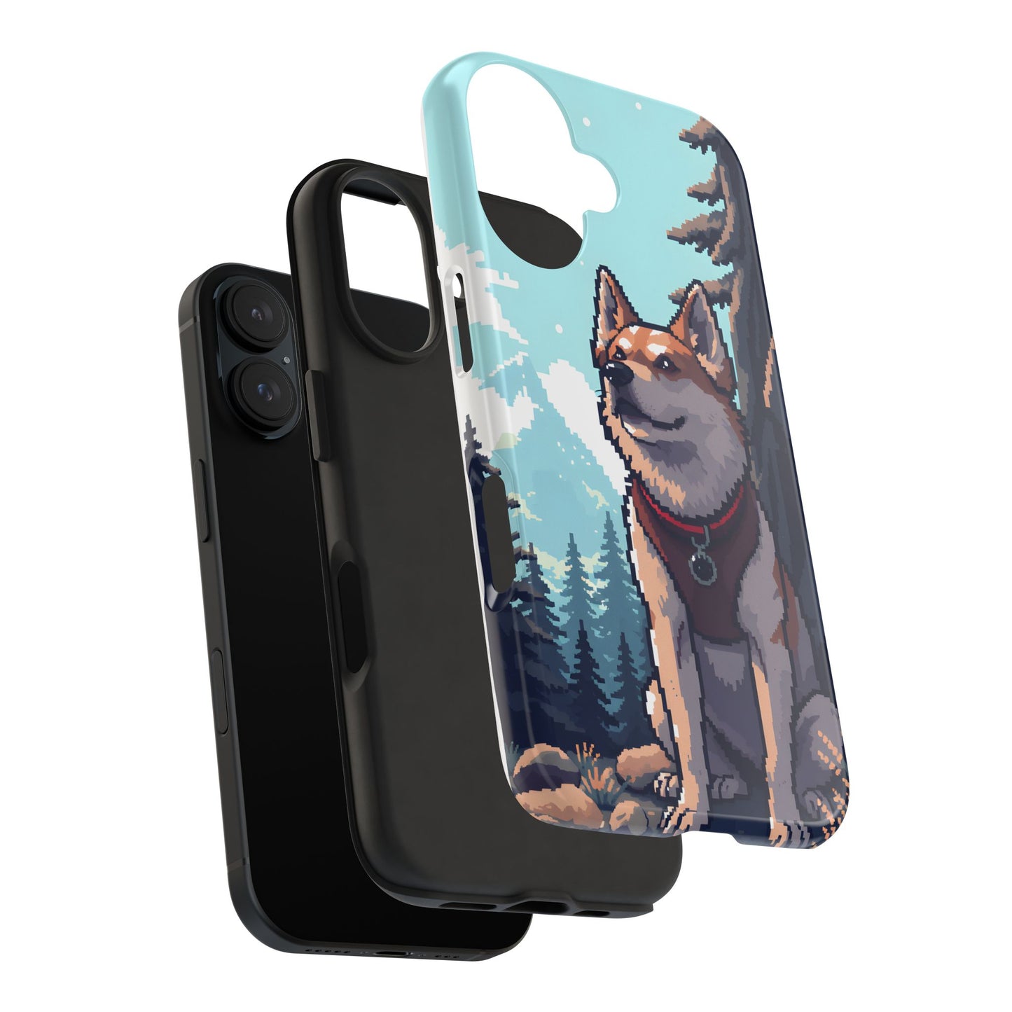 Retro Dog Adventure Tough Phone Case - Pixel Art Shiba Inu Design - for iPhone