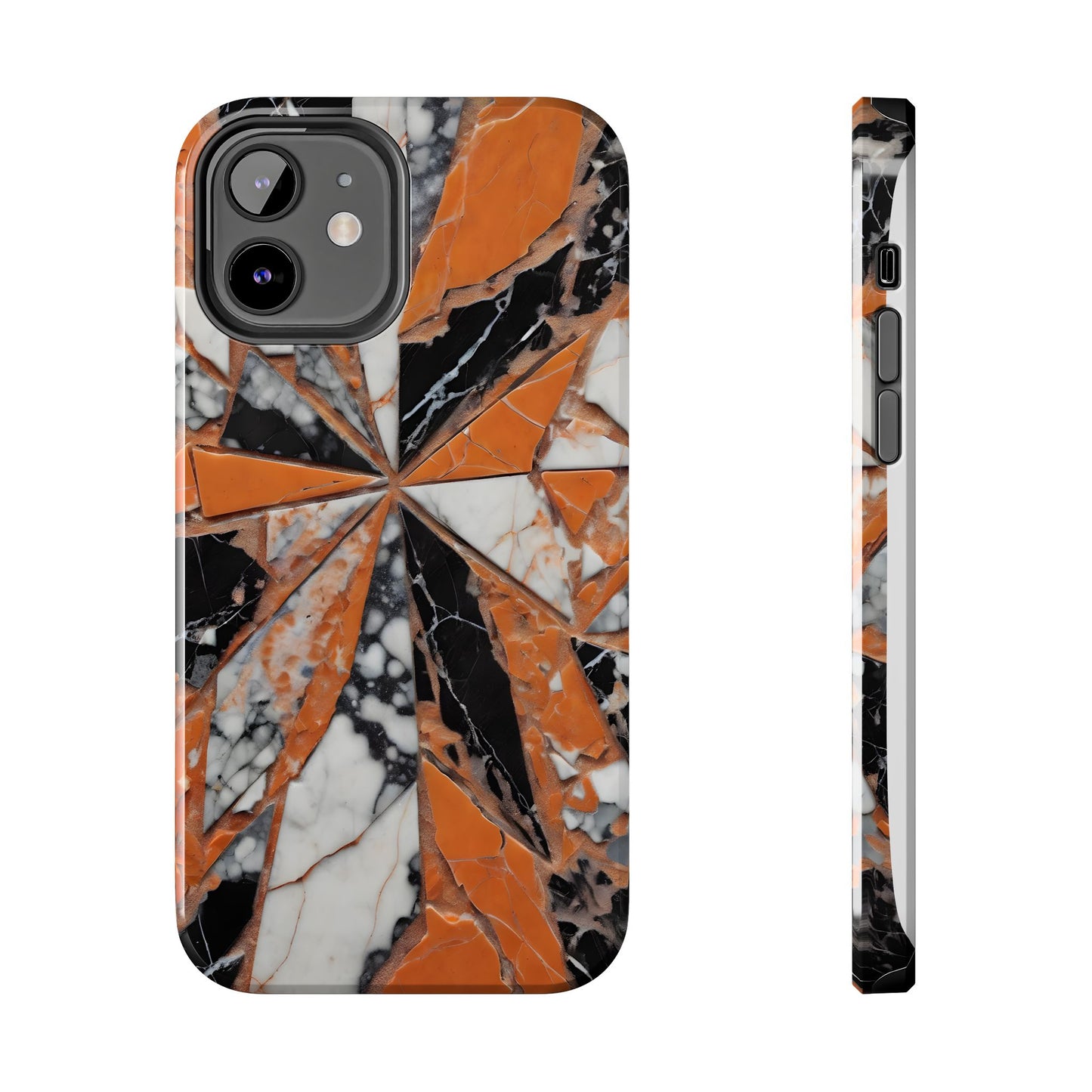 Shattered Pieces Marble Black and Orange Tough Phone Case - for iPhone