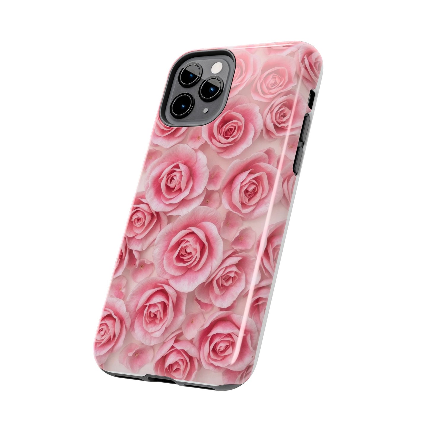 Floral Tough Phone Case - Pink Rose Design, Durable Protection for Flower Lovers