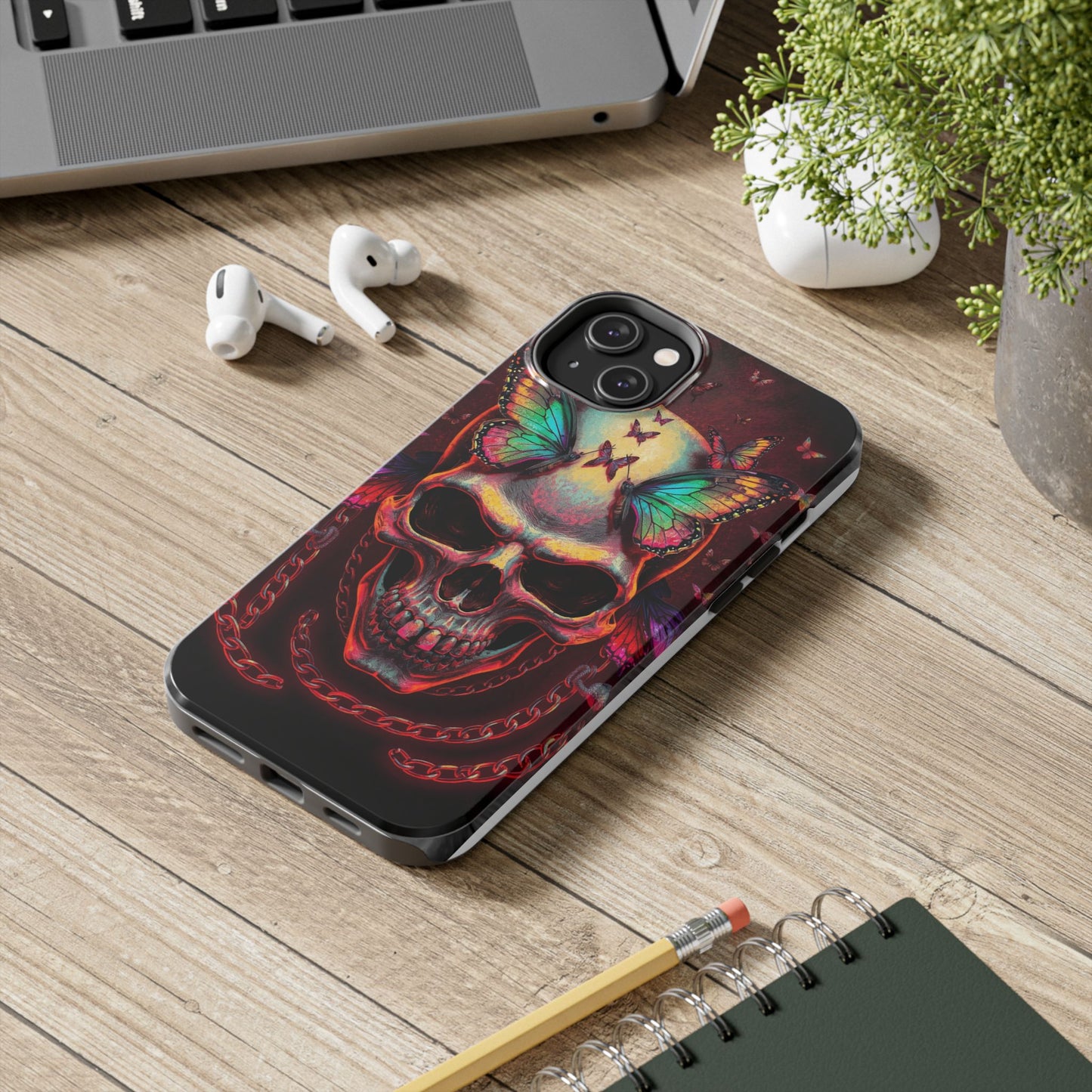 Gothic Skull Phone Case with Butterflies - Durable Tough Phone Case