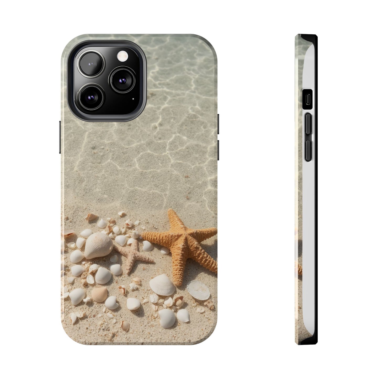 Beach-Inspired Tough Phone Case with Starfish and Seashell Design