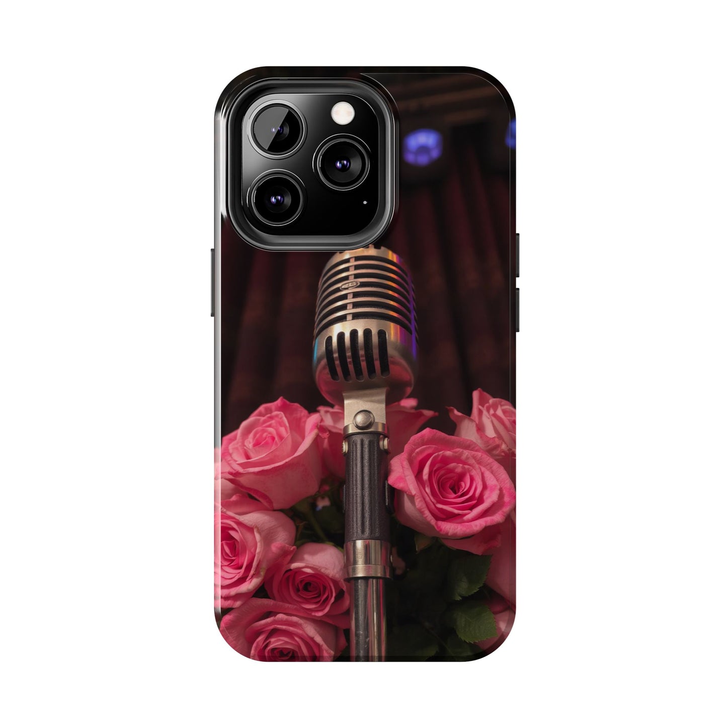 Stylish Tough Phone Case with Vintage Microphone and Roses