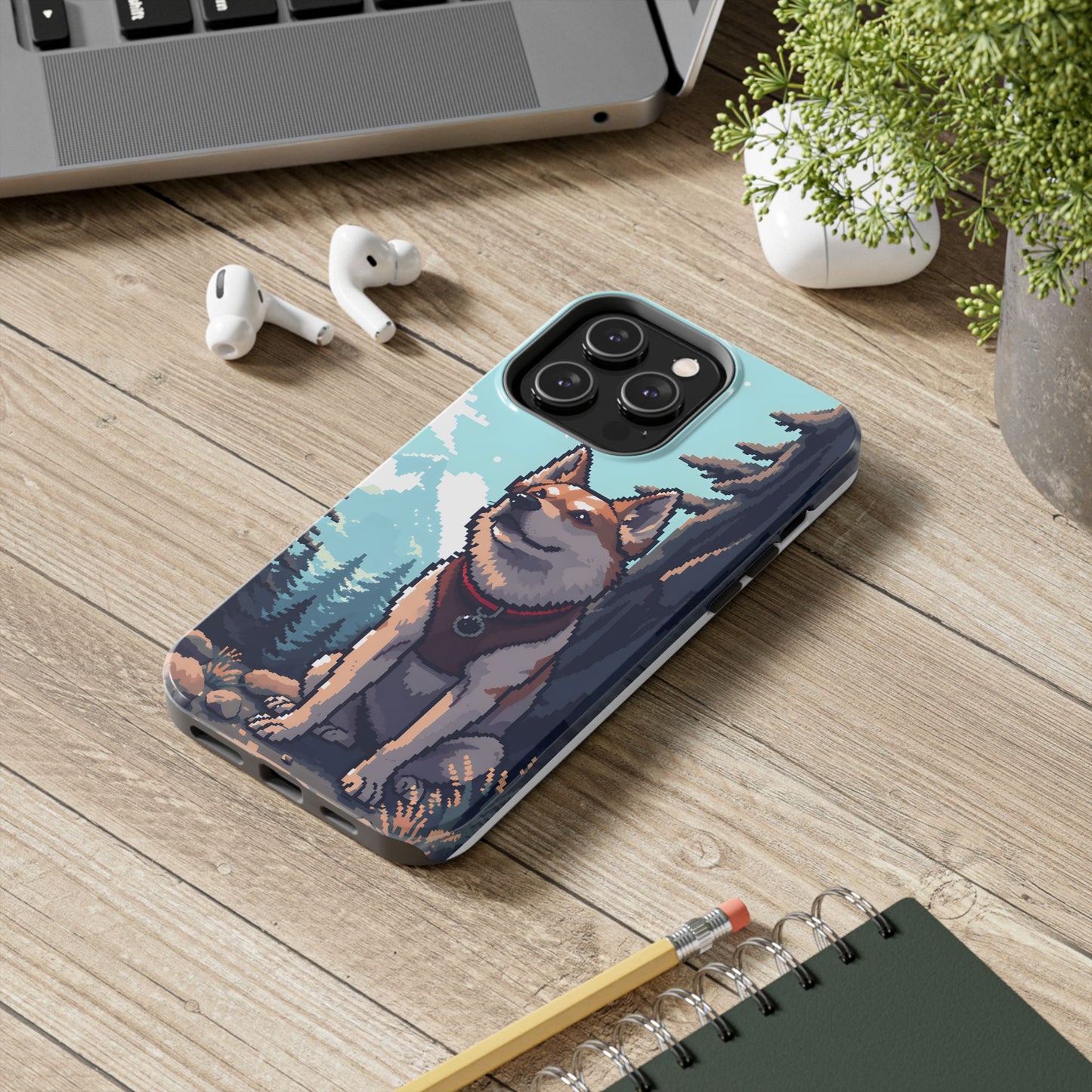 Retro Dog Adventure Tough Phone Case - Pixel Art Shiba Inu Design - for iPhone