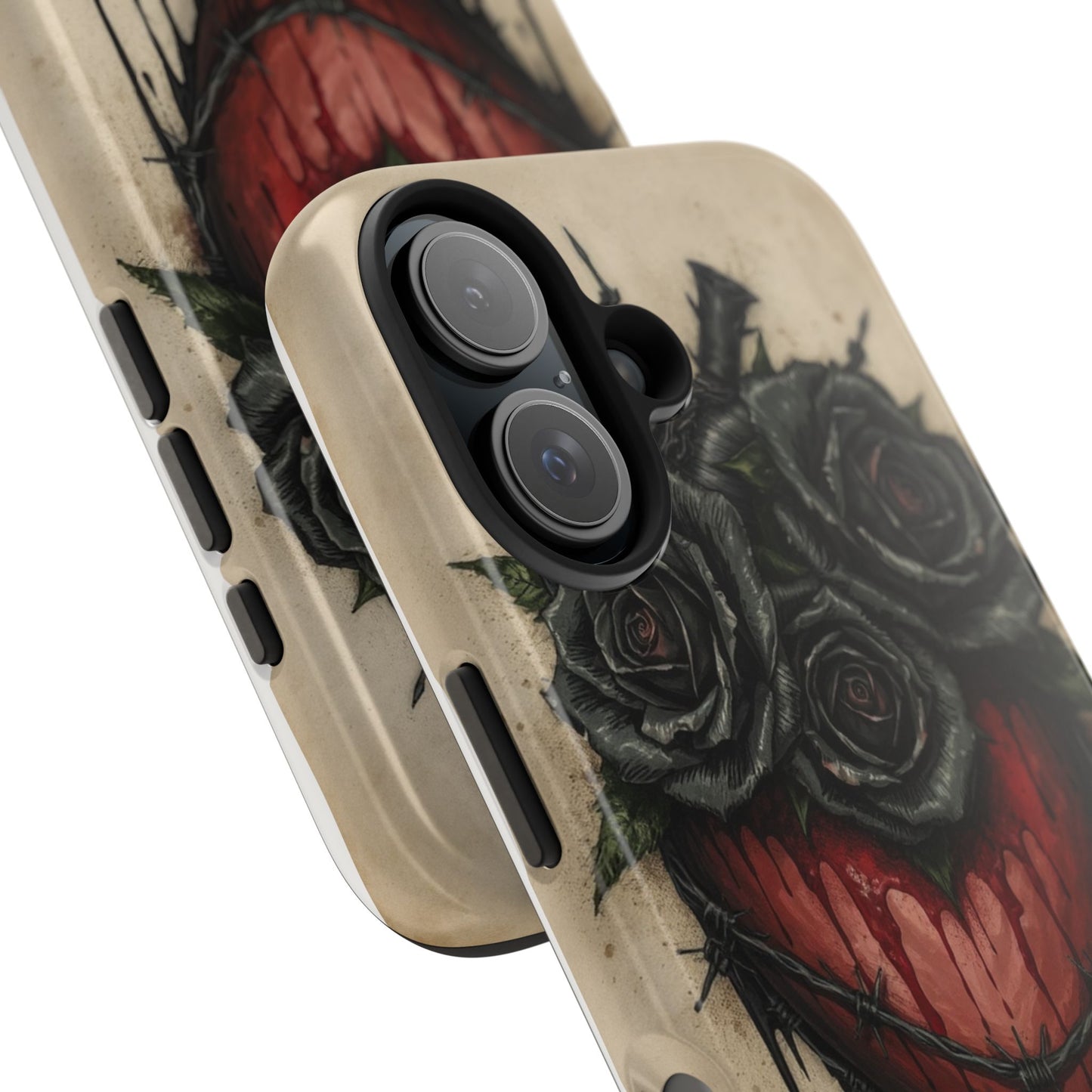 Gothic Heart Phone Case with Roses - Tough & Durable Design