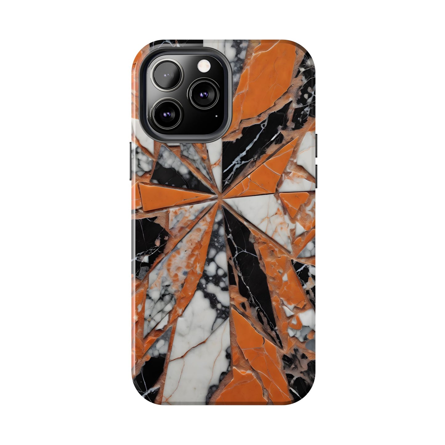 Shattered Pieces Marble Black and Orange Tough Phone Case - for iPhone