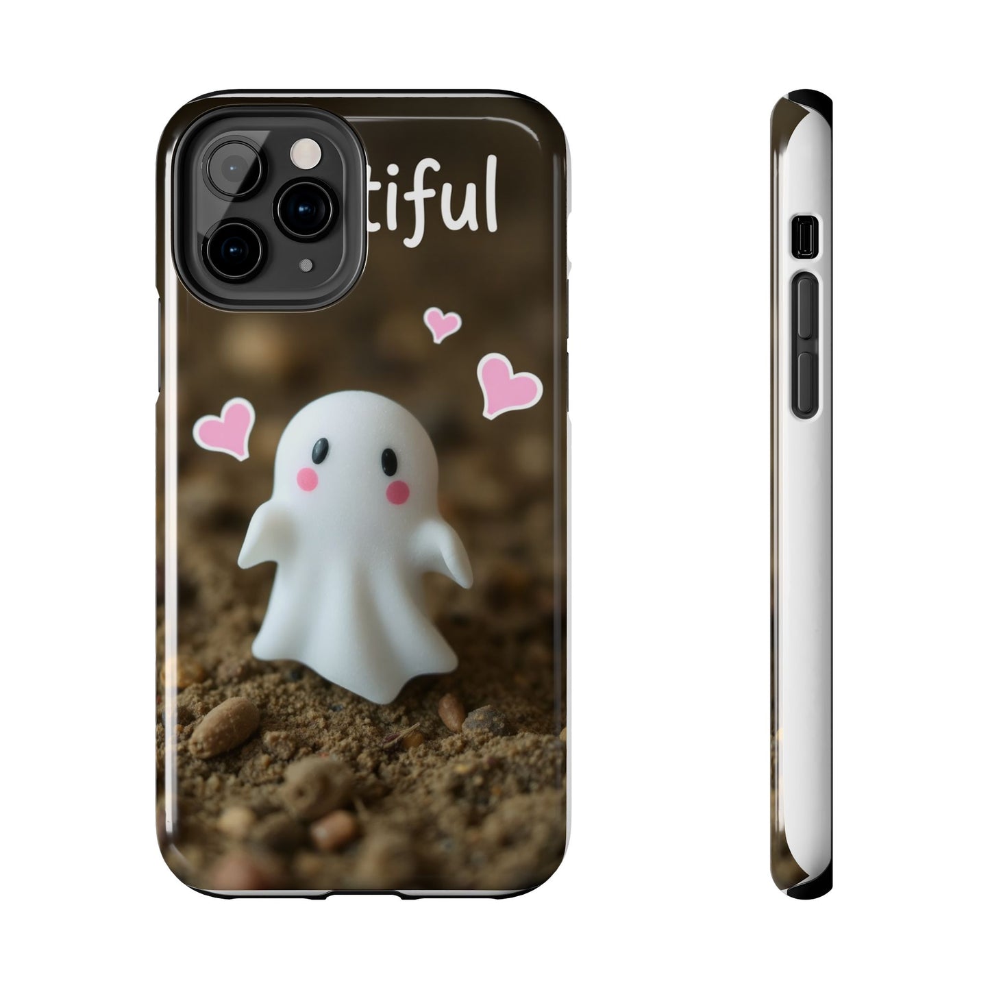 Cute Ghost Tough Phone Case - Beautiful Design with Heart Accents