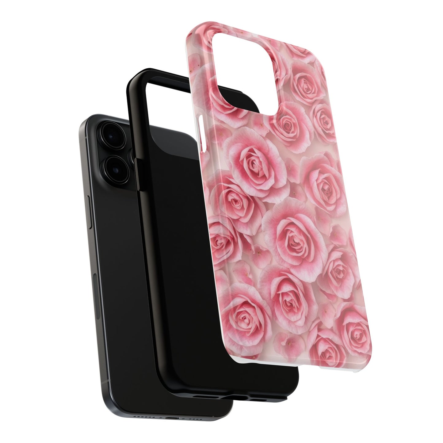 Floral Tough Phone Case - Pink Rose Design, Durable Protection for Flower Lovers