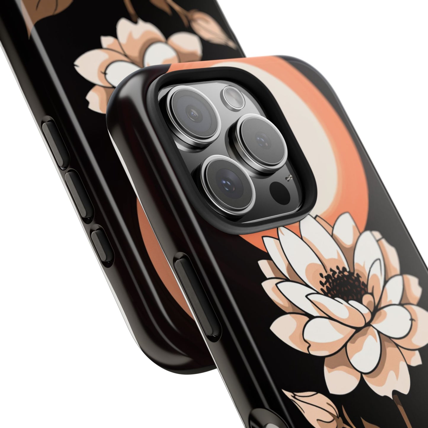 Elegant Contrast Floral Tough Phone Case - Stylish Protection for Your Device - for iPhone