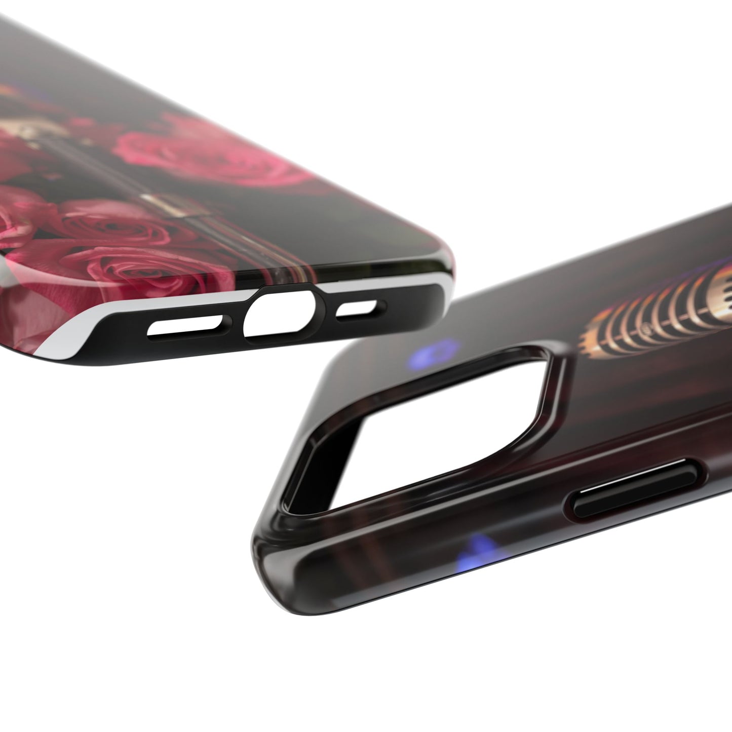 Stylish Tough Phone Case with Vintage Microphone and Roses