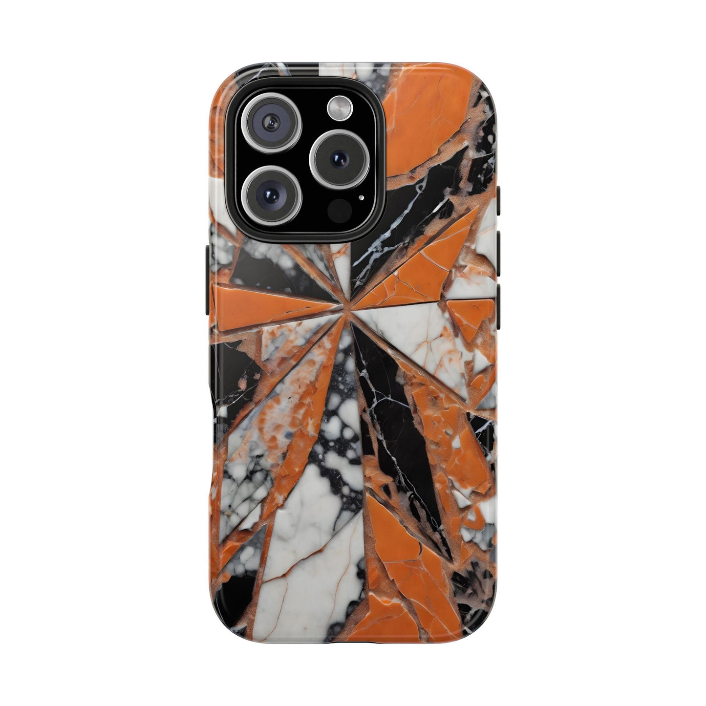Shattered Pieces Marble Black and Orange Tough Phone Case - for iPhone