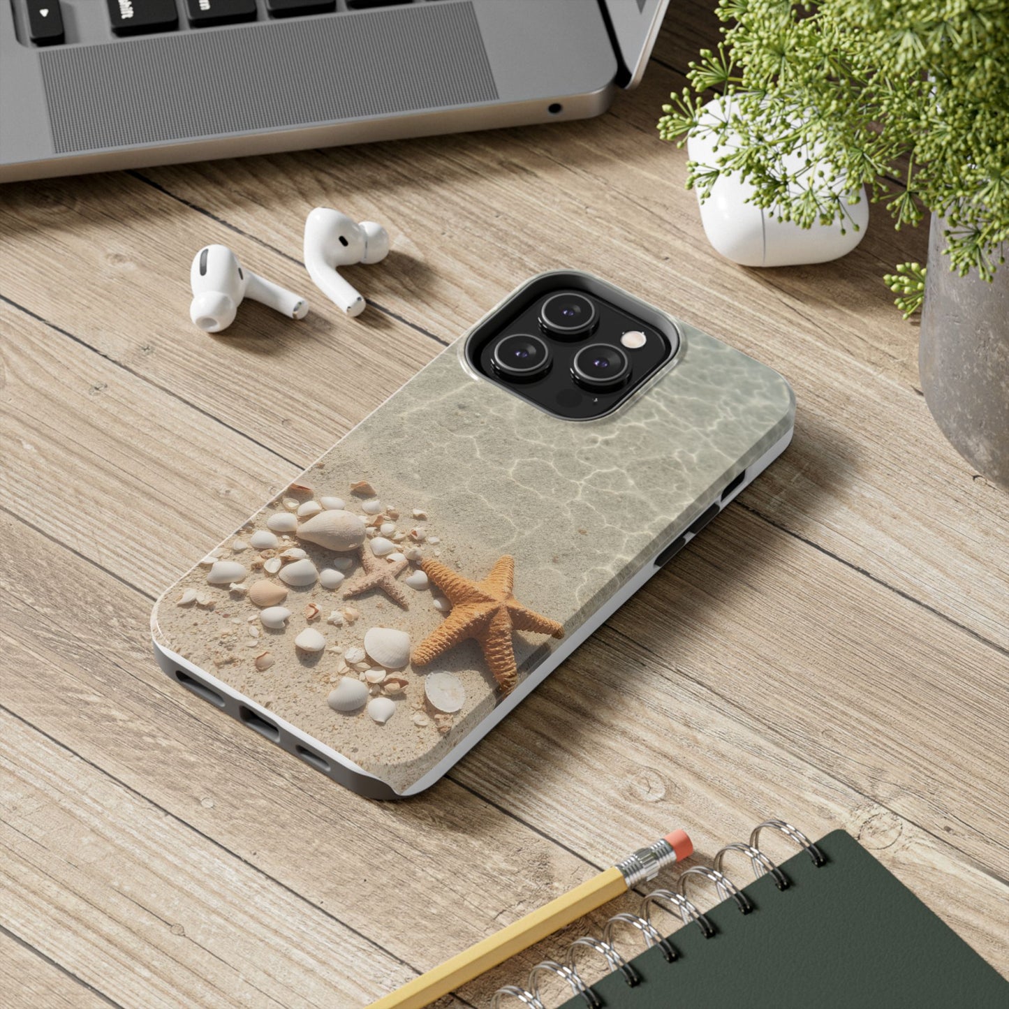 Beach-Inspired Tough Phone Case with Starfish and Seashell Design