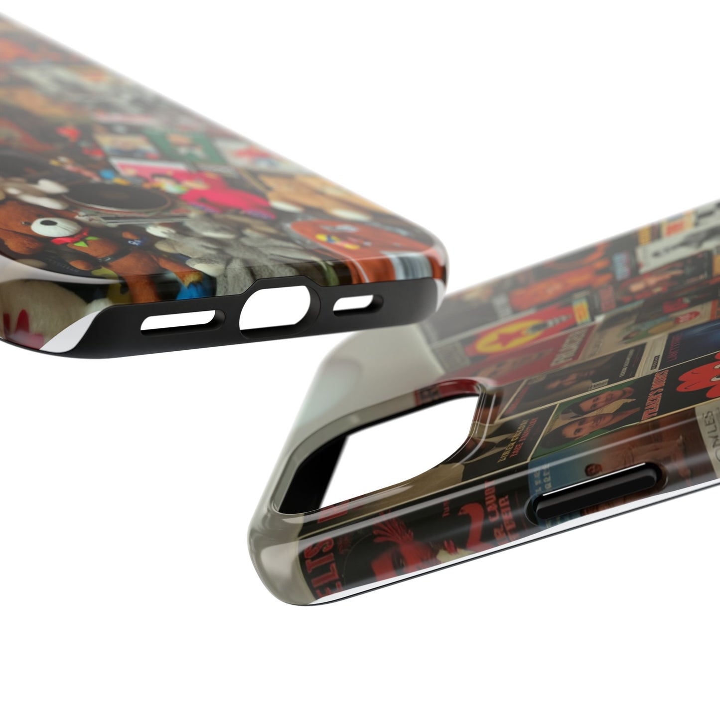 Retro Vibe Tough Phone Case - Vintage Movie Posters & Plush Toys Design