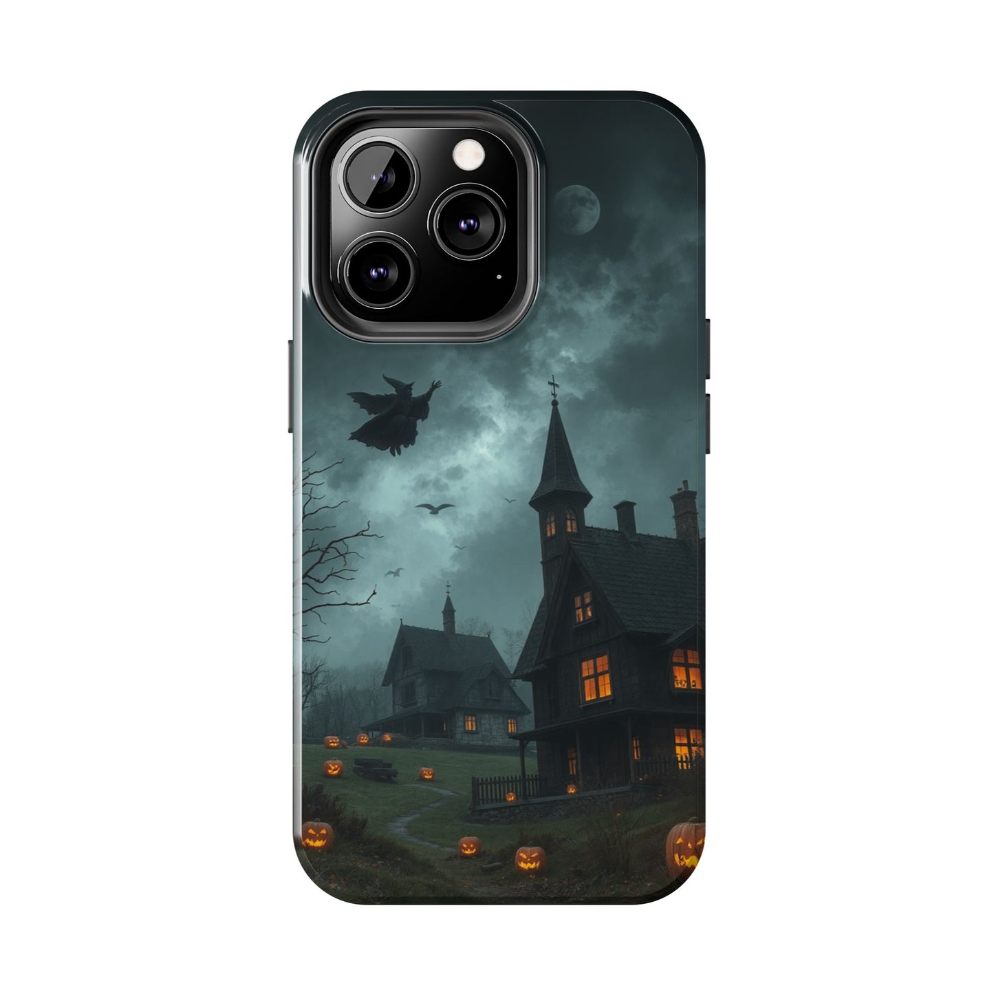 Halloween-Themed Tough Phone Case with Spooky House Design