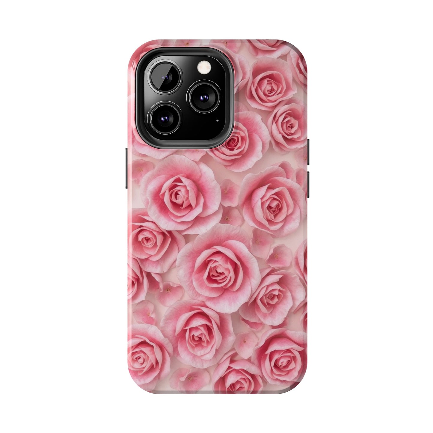 Floral Tough Phone Case - Pink Rose Design, Durable Protection for Flower Lovers