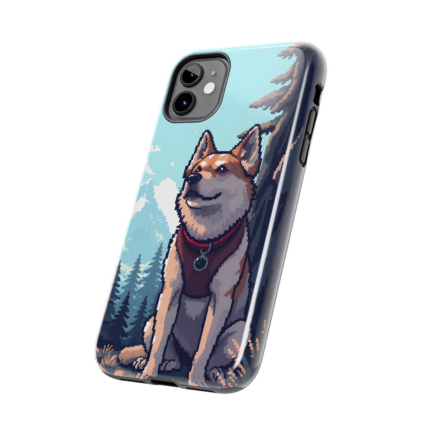 Retro Dog Adventure Tough Phone Case - Pixel Art Shiba Inu Design - for iPhone