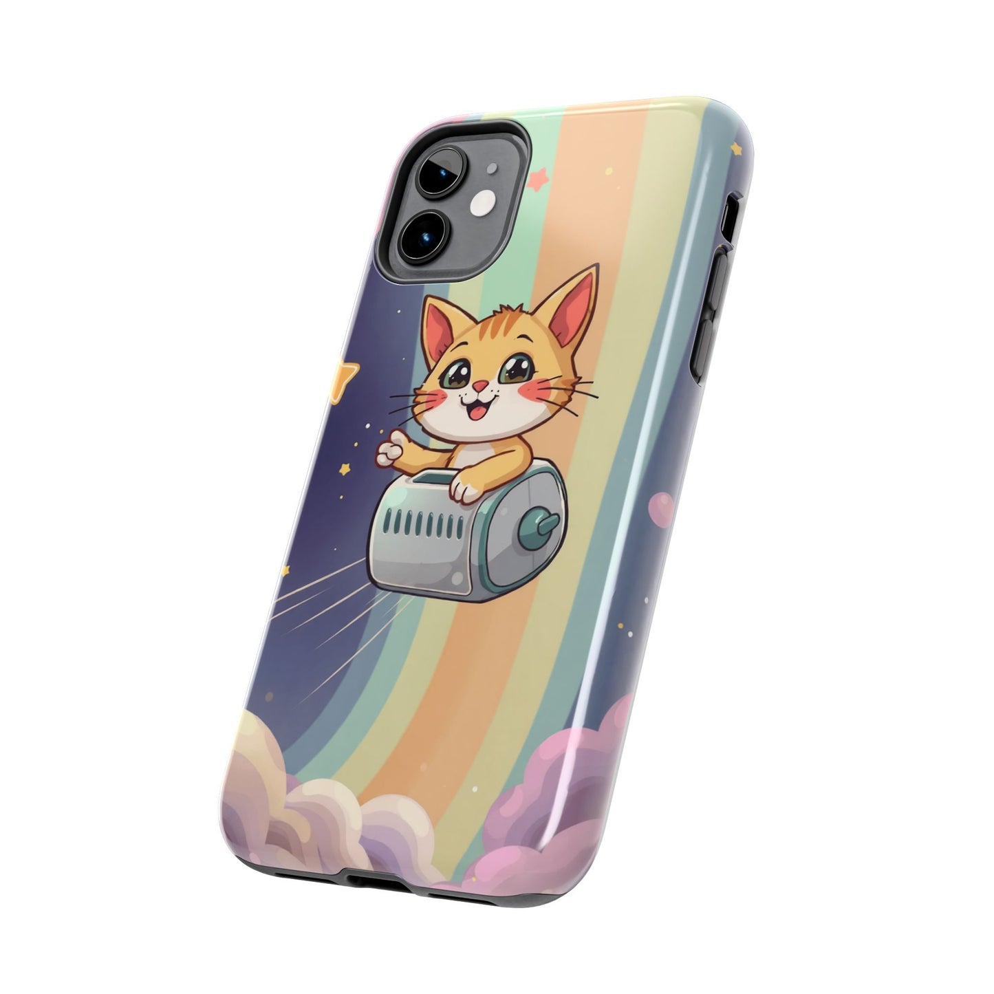 Cute Cat Rocket Phone Case - Vibrant and Playful Tough Case