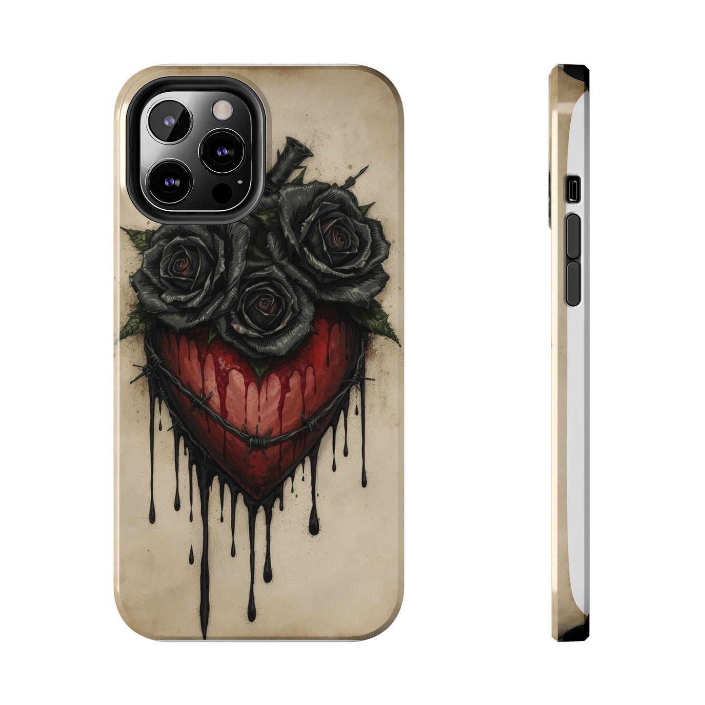 Gothic Heart Phone Case with Roses - Tough & Durable Design