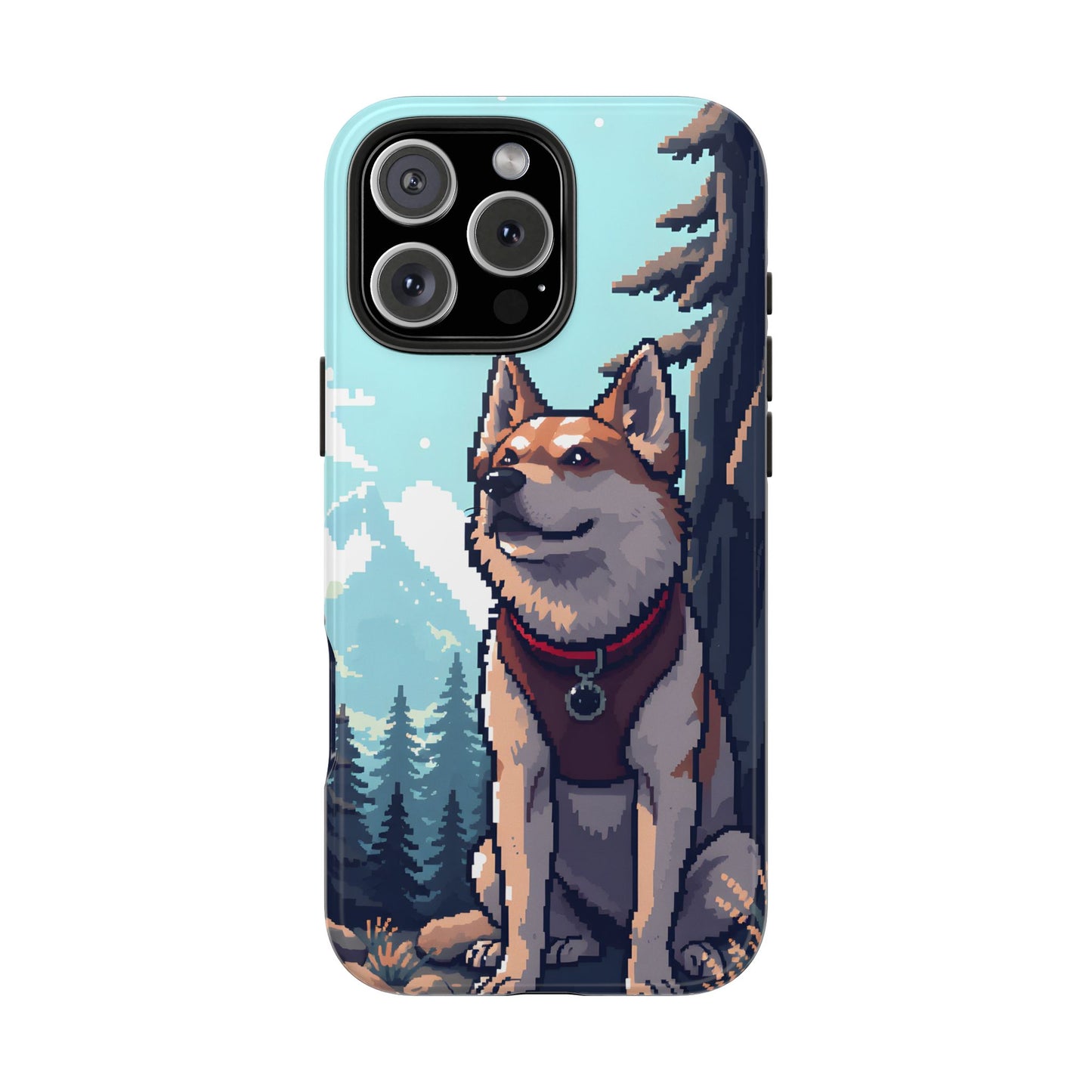 Retro Dog Adventure Tough Phone Case - Pixel Art Shiba Inu Design - for iPhone