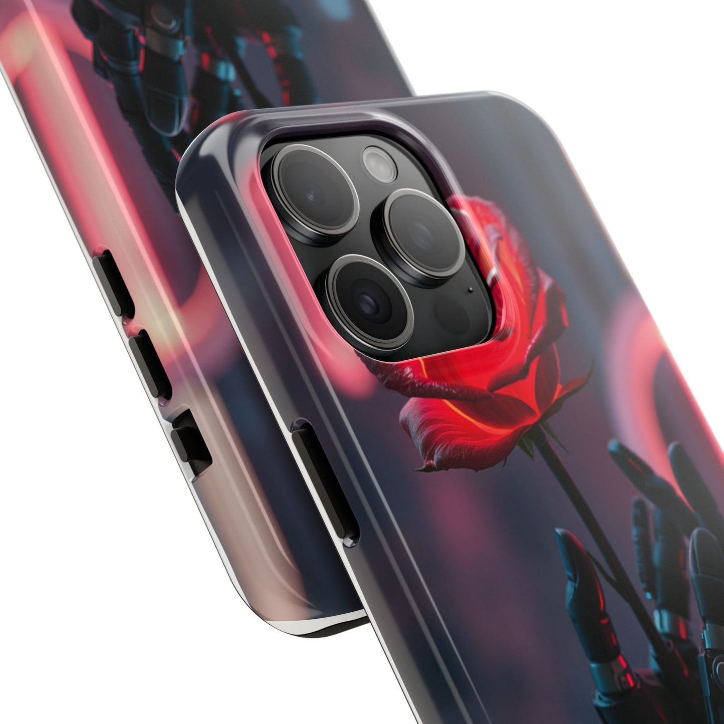 Futuristic Tough Phone Case with Robotic Rose Design | Durable Protection